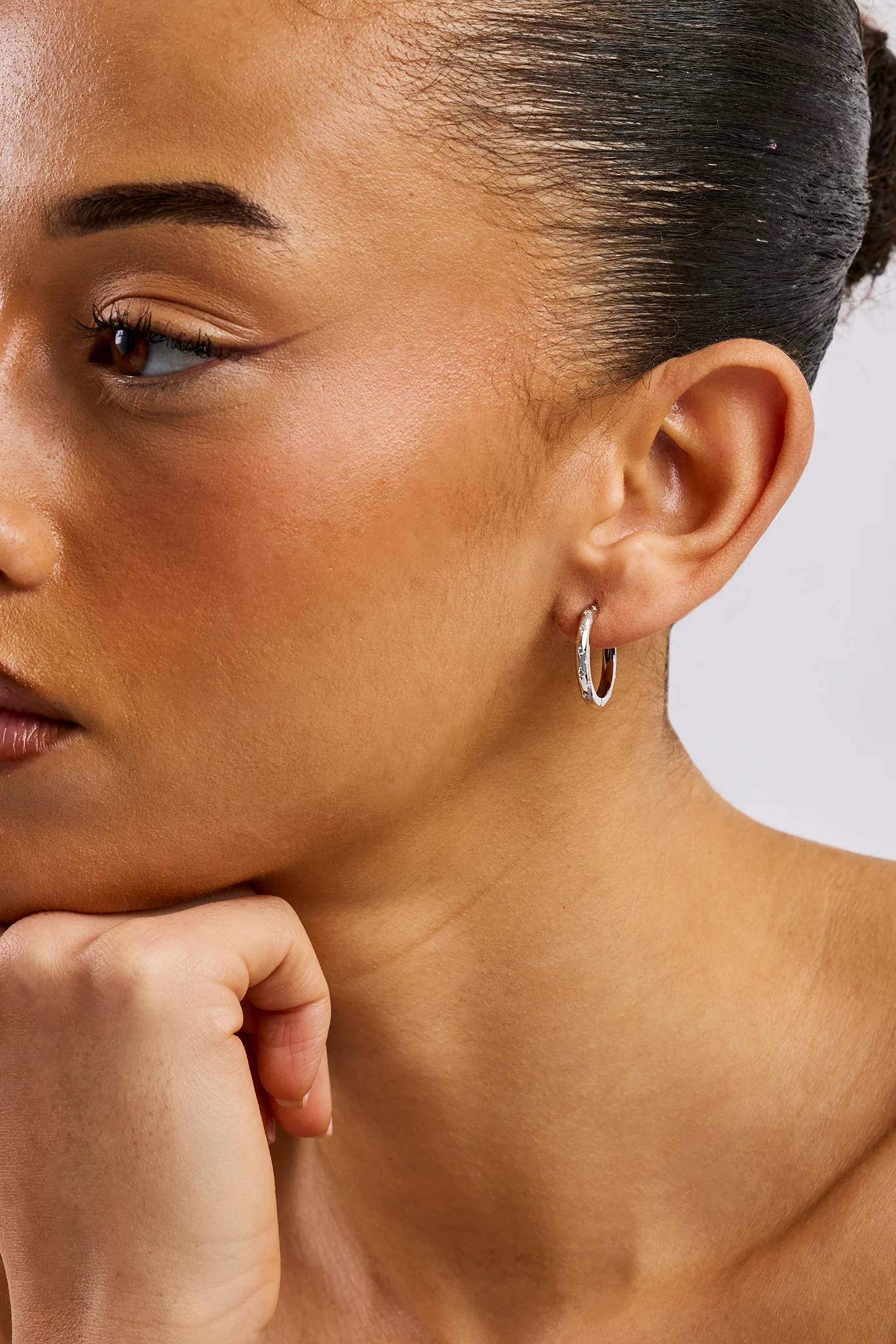 Iced Gemstone Hoop Earrings - 20mm - White - Image 3