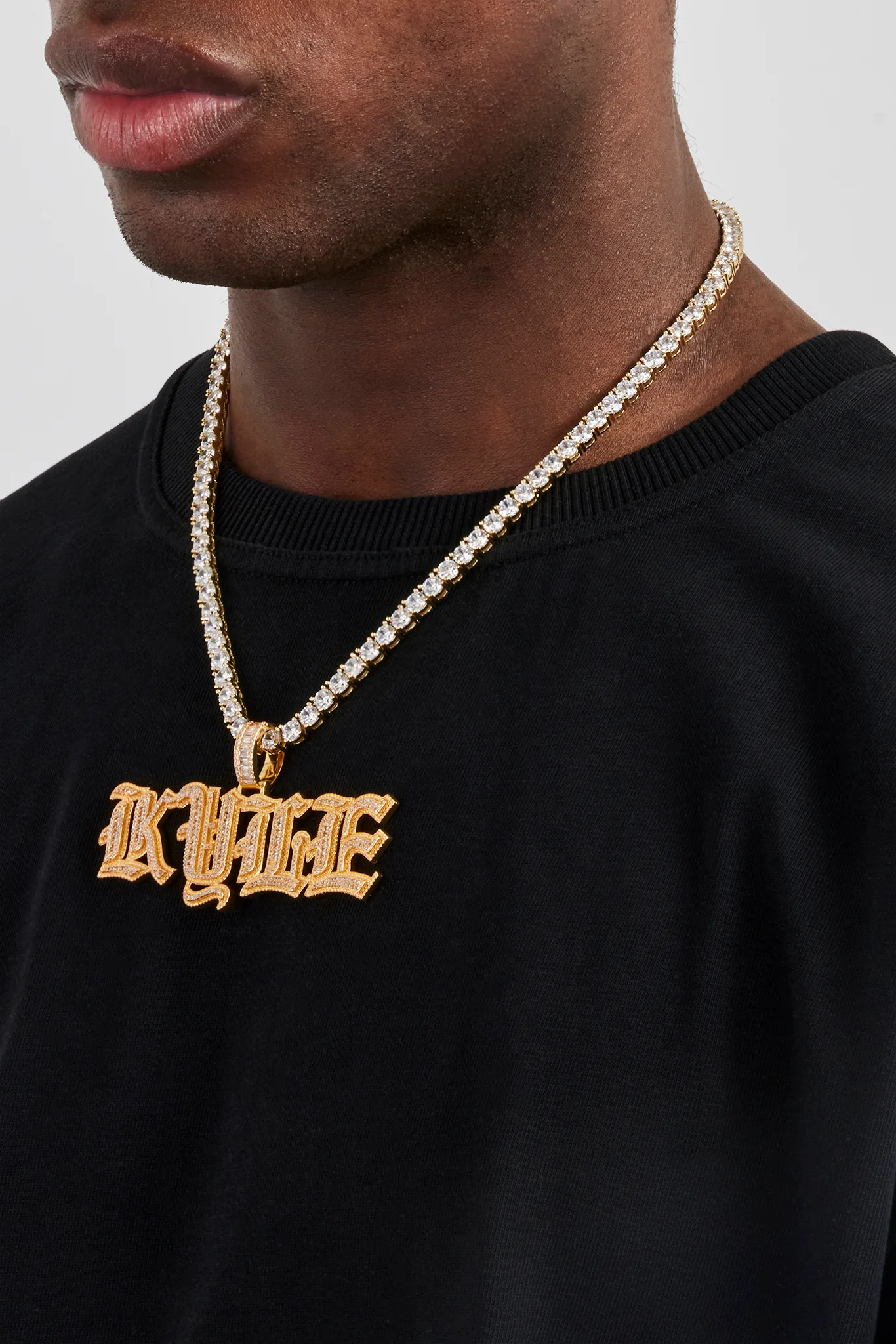 Iced Gothic Font Letter Pendant - 25mm - Gold - Image 3