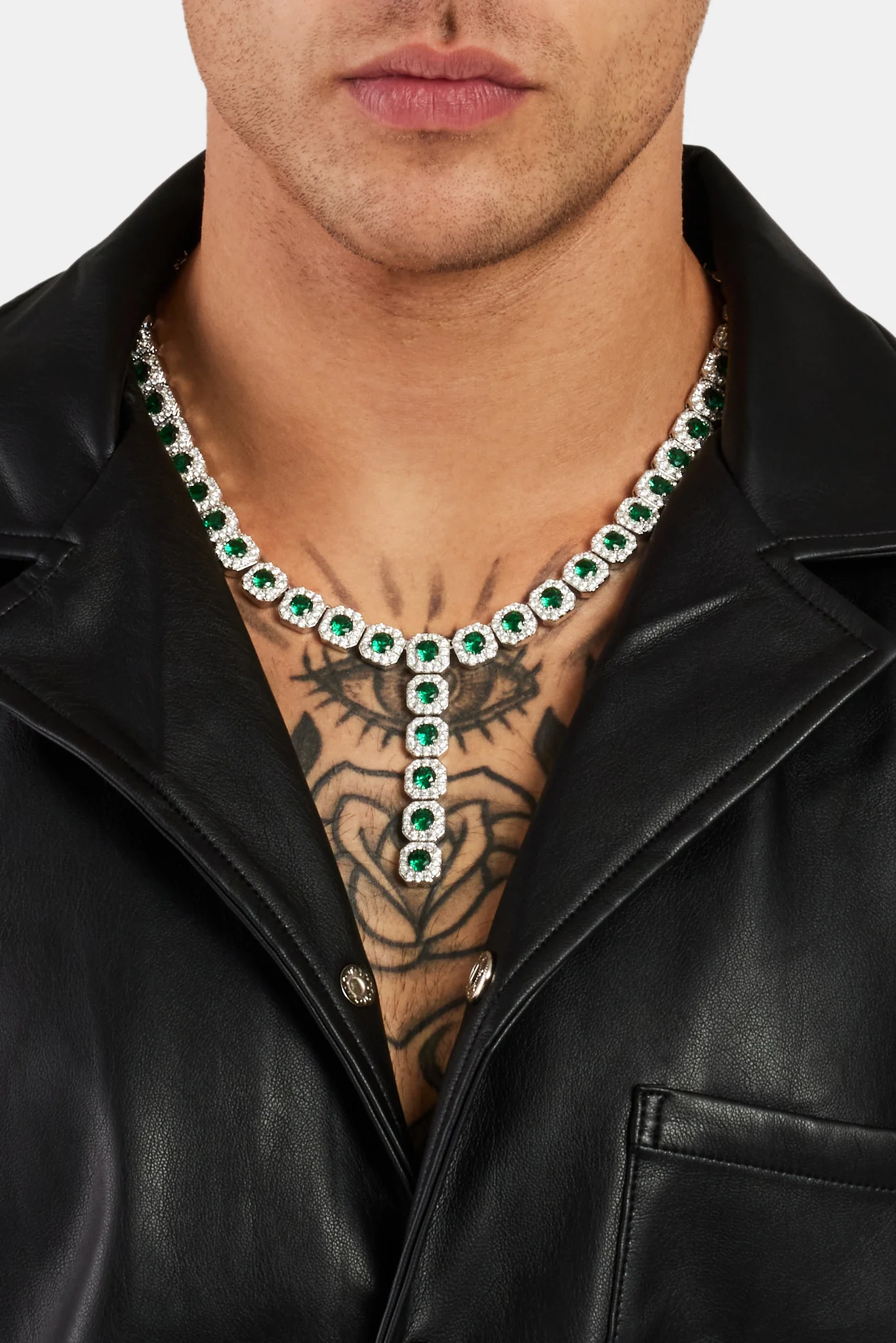 Iced Green CZ Cluster Drop Necklace - Image 2