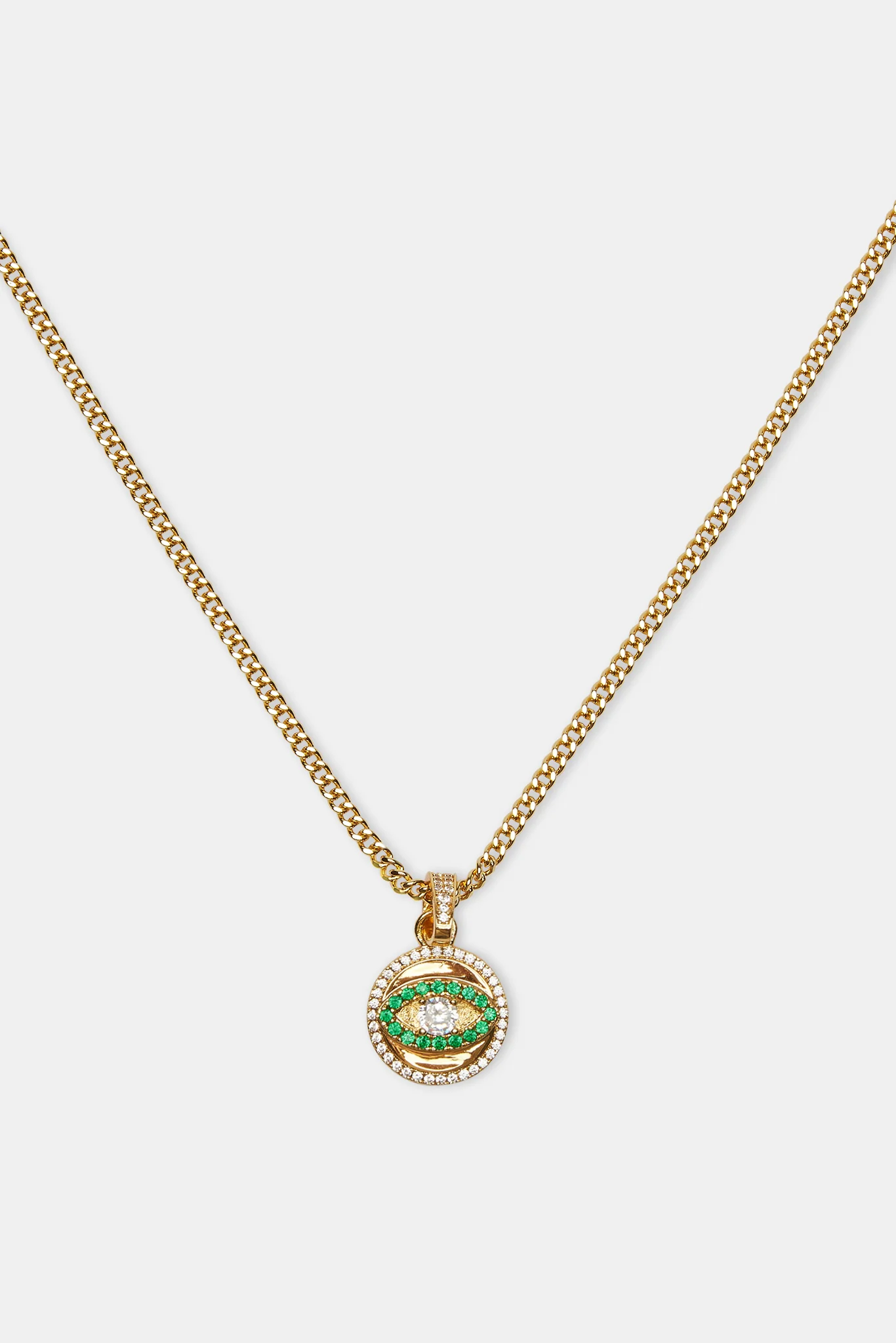 Iced Green Evil Eye Disc Necklace - 20mm - Image 2