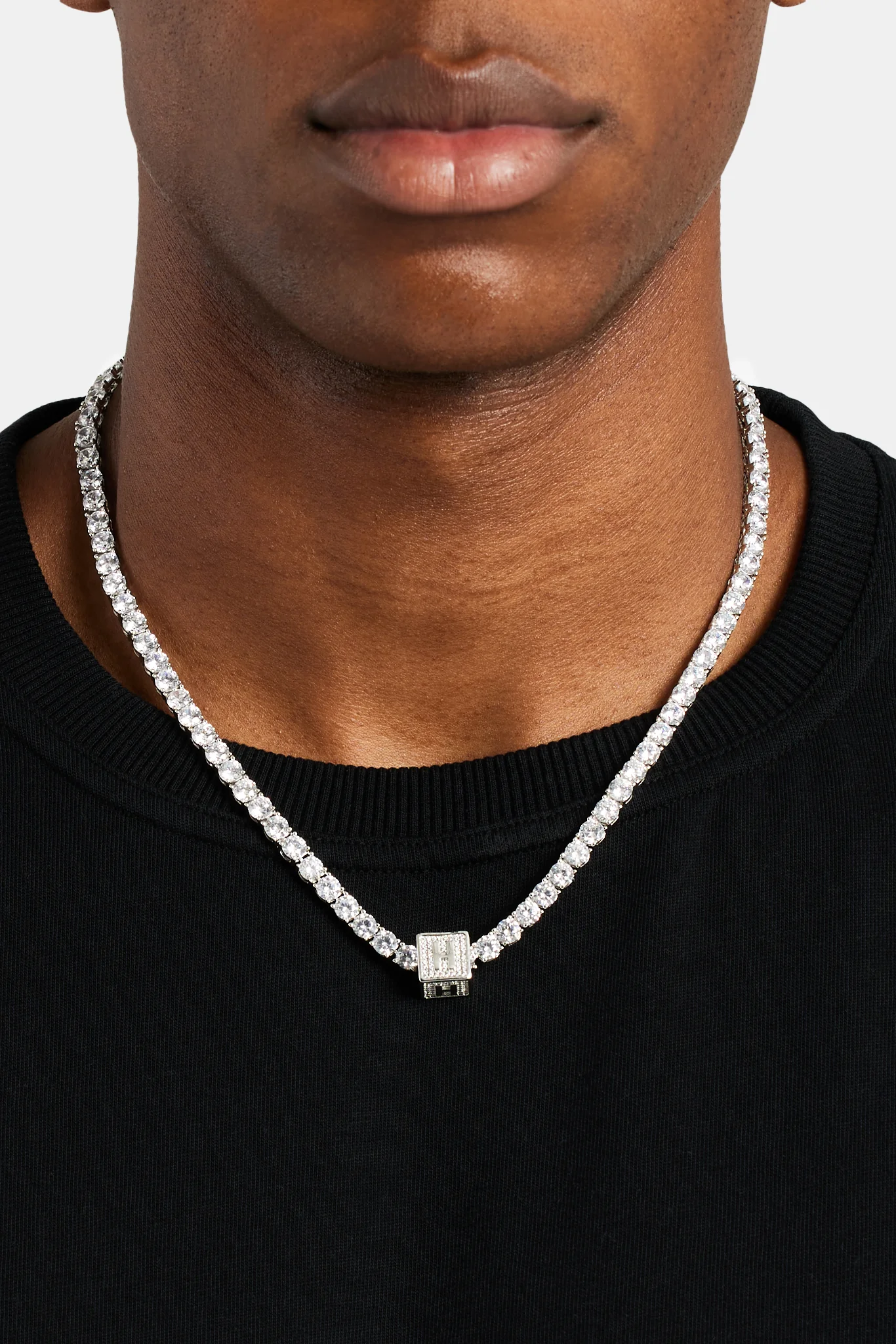 Iced H Letter Block Pendant - Image 4