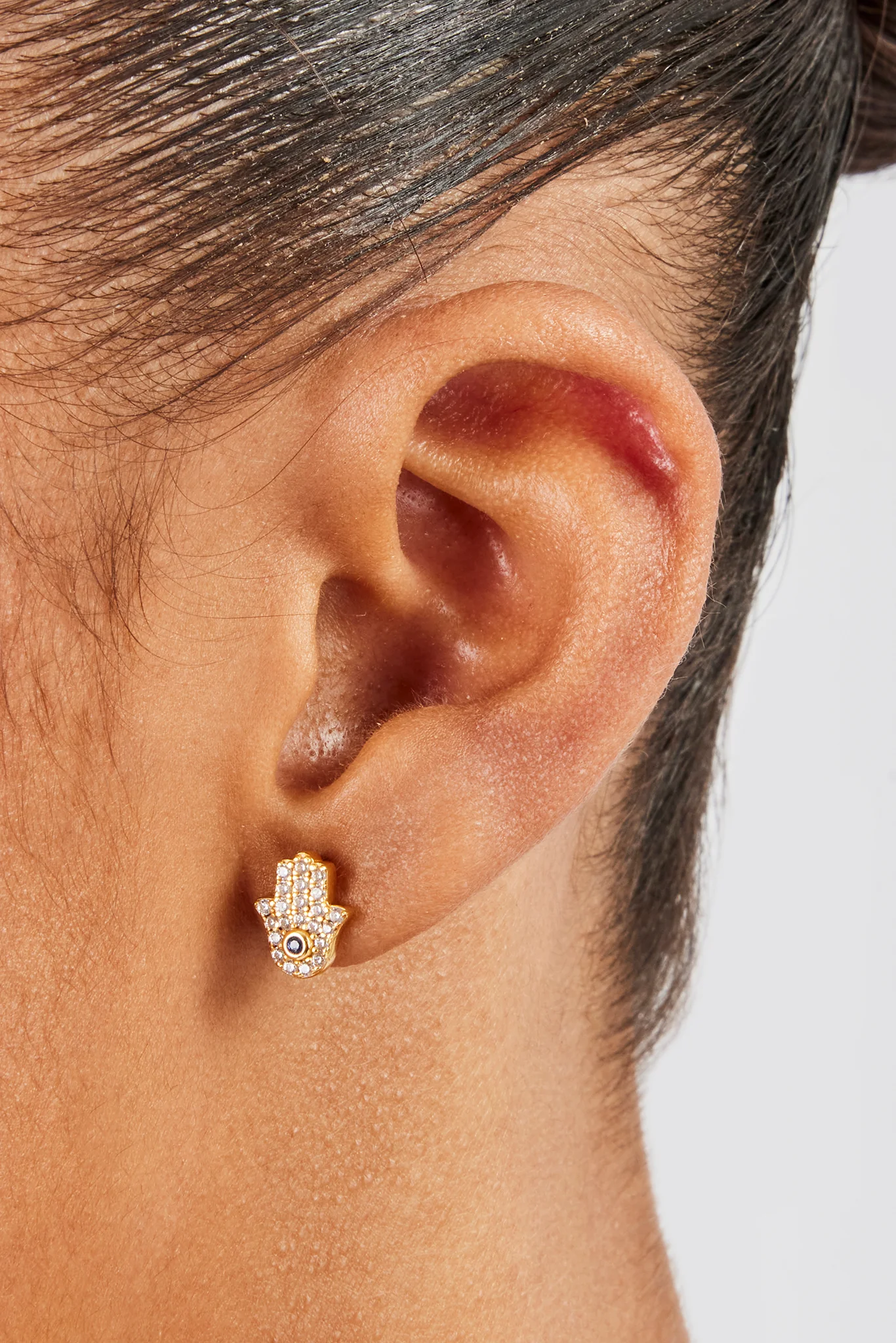 Iced Hamsa Hand Earrings - 10mm - Image 2