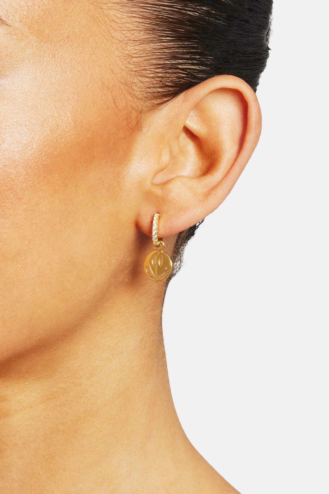 Iced Happy Face Huggie Earrings - Image 2