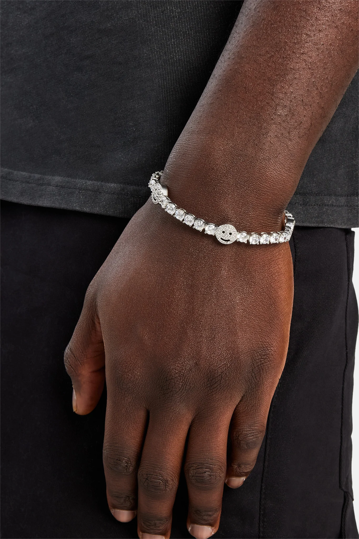 Iced Happy Face Tennis Bracelet - White 5mm - Image 2