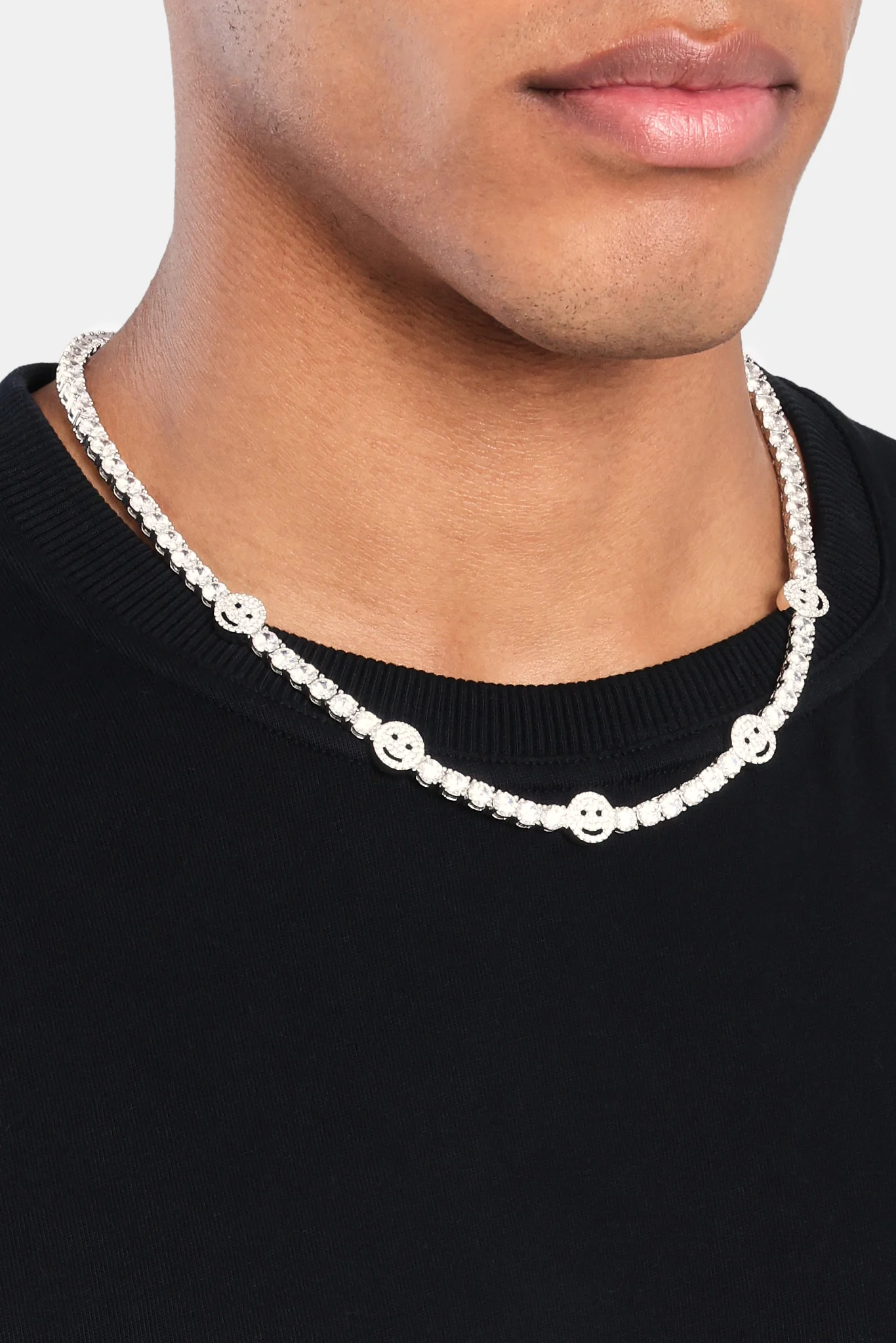 Iced Happy Face Tennis Chain - White 5mm - Image 4