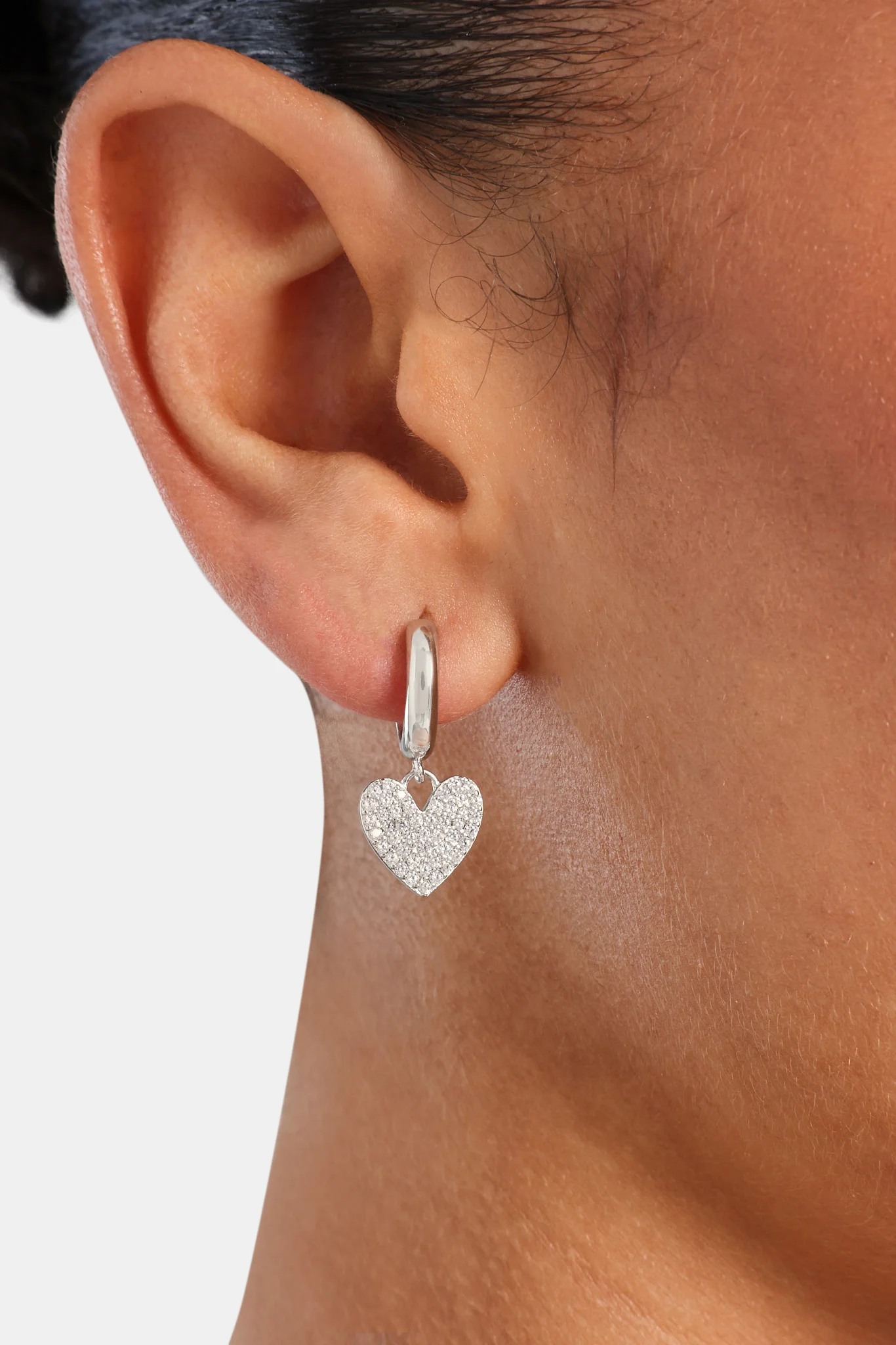 Iced Heart Huggie Hoop Earrings - White - Image 2