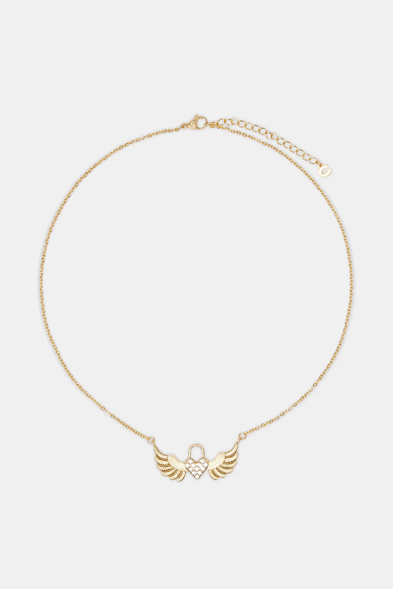 Iced Heart Padlock Angel Necklace - Gold - Image 3