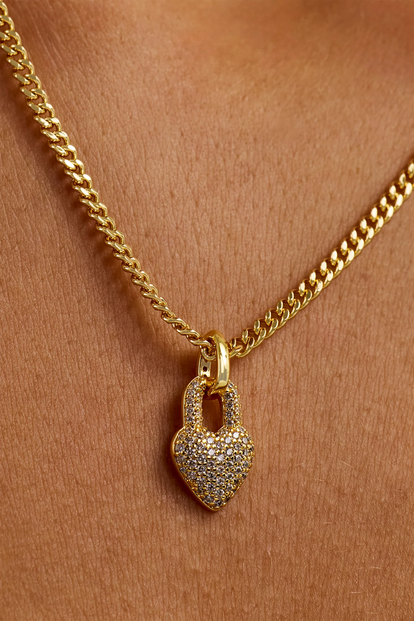 Iced Heart Pendant Necklace - 15mm - Gold - Image 4