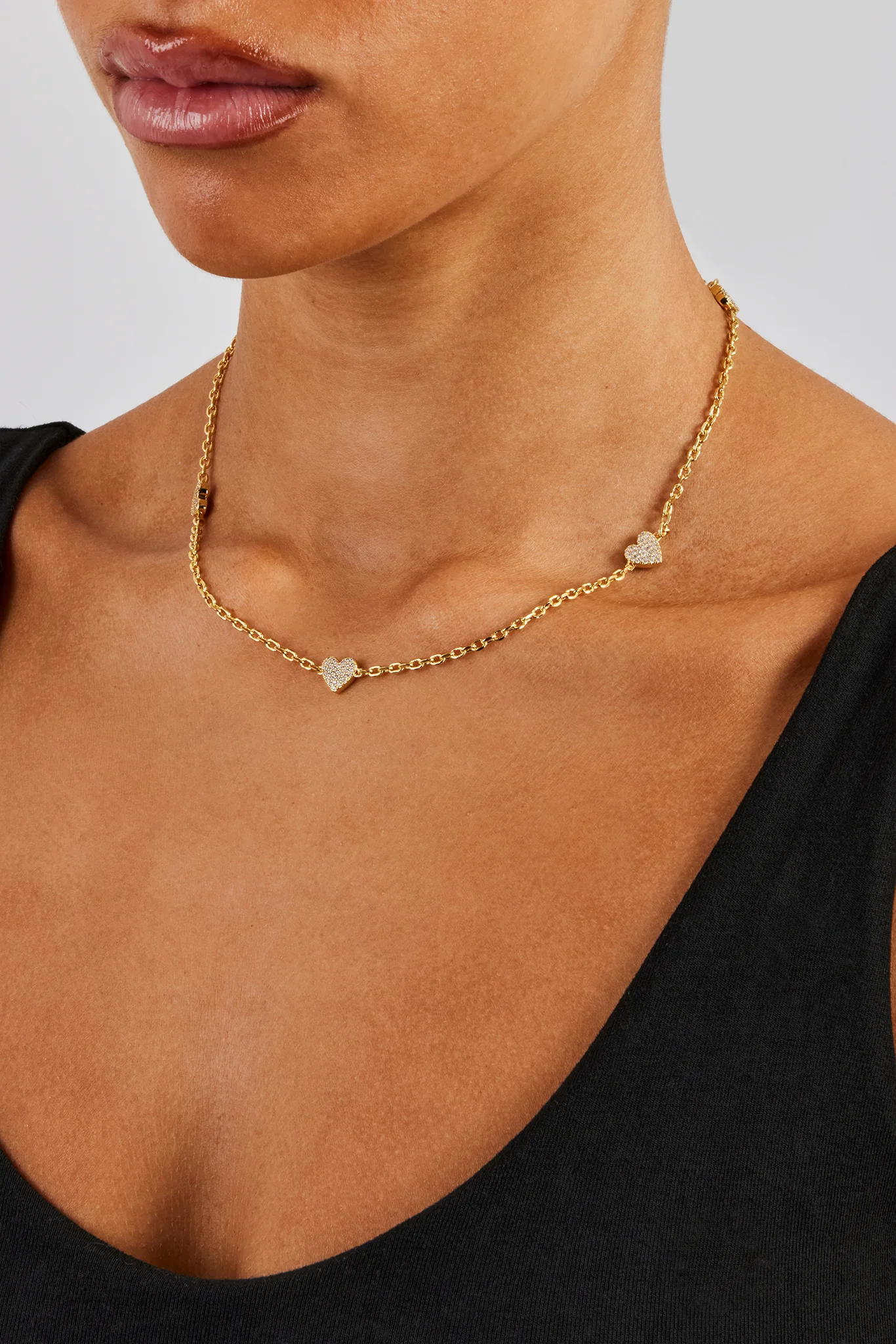 Iced Heart Thin Link Chain - 2.5mm - Gold - Image 3