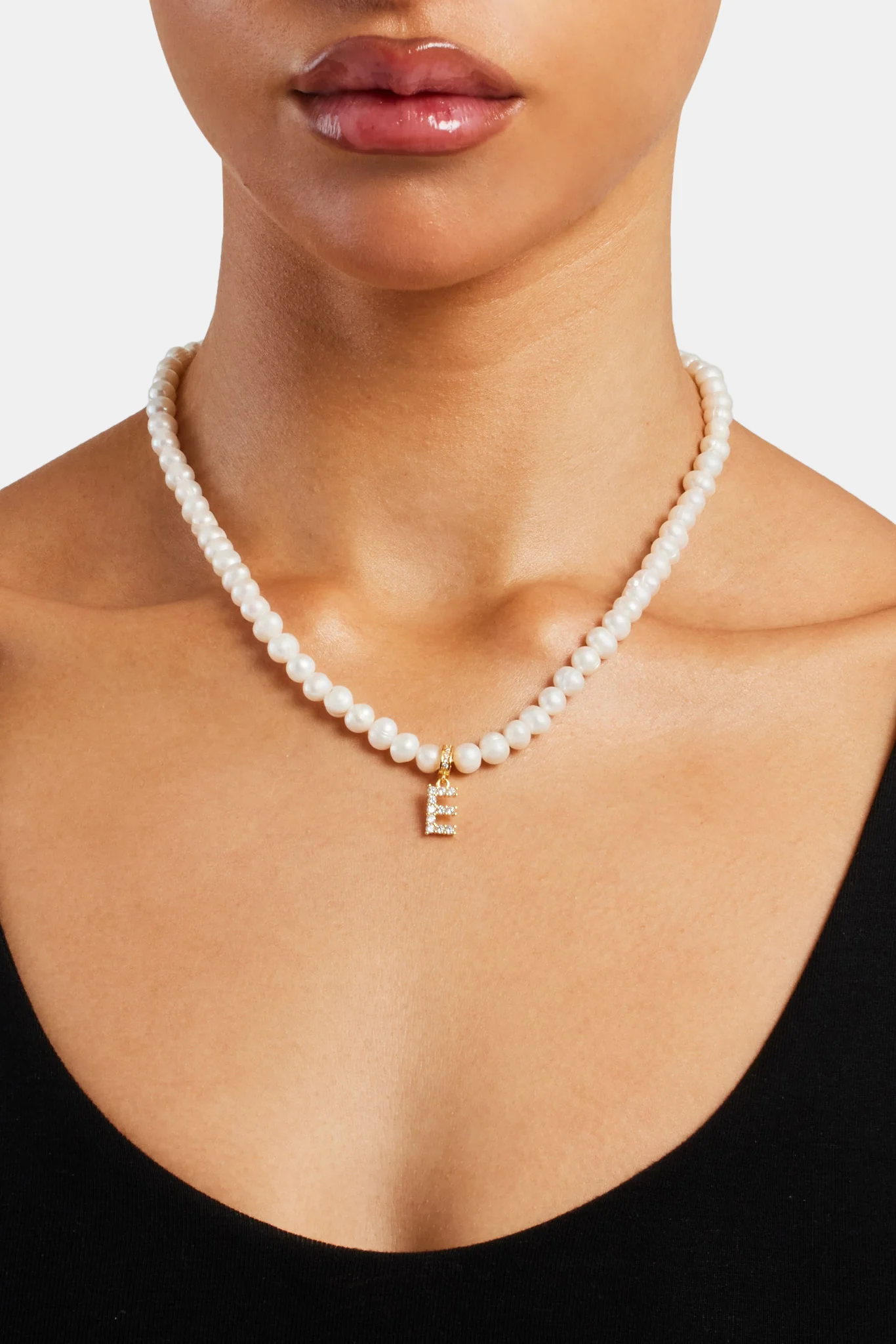 Iced Initial Clip On Pendant + 6mm Pearl Chain - Image 11