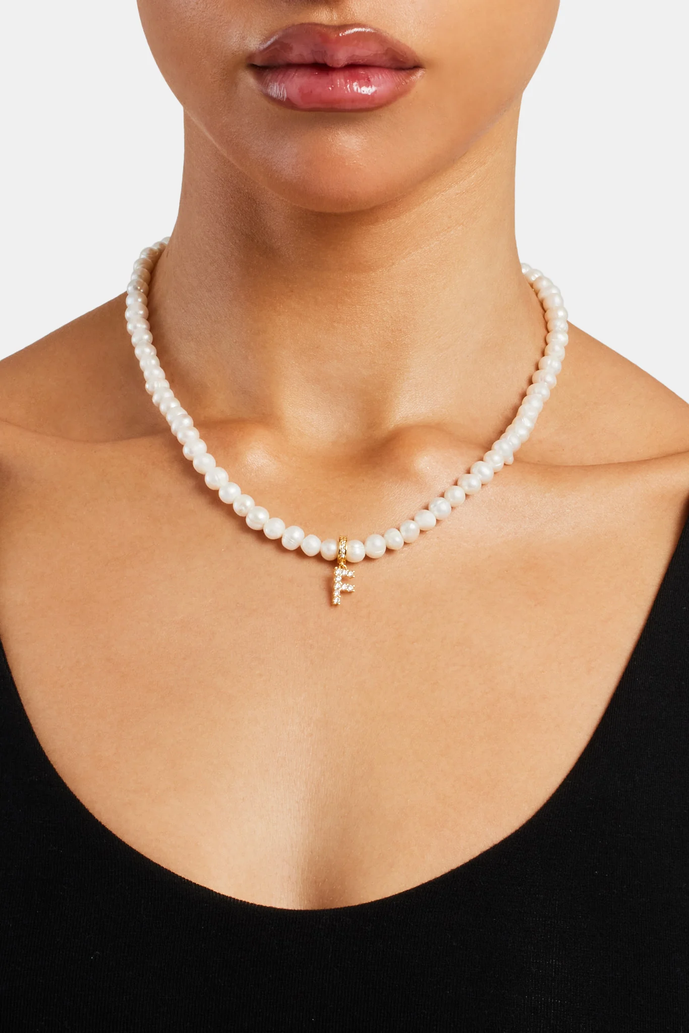 Iced Initial Clip On Pendant + 6mm Pearl Chain - Image 13