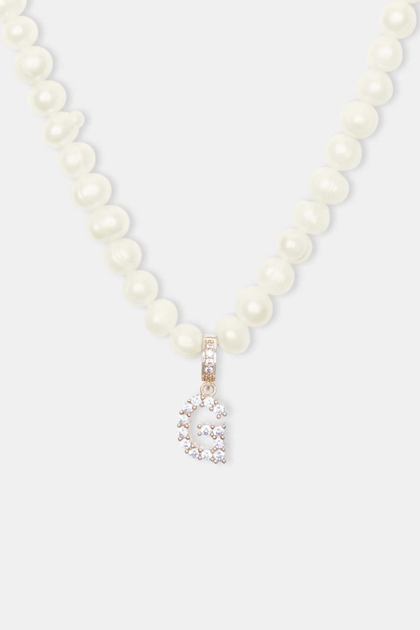 Iced Initial Clip On Pendant + 6mm Pearl Chain - Image 15