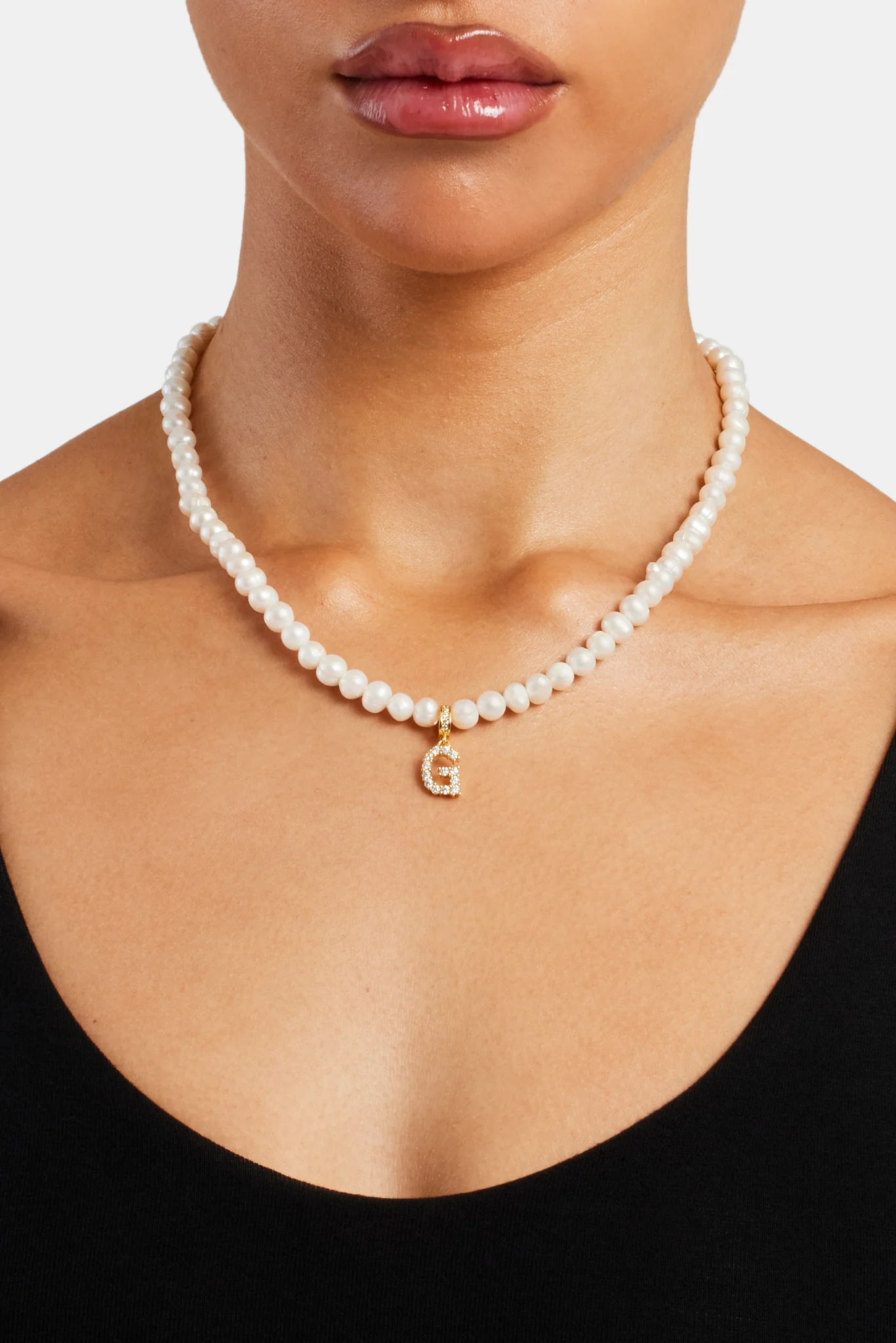 Iced Initial Clip On Pendant + 6mm Pearl Chain - Image 16