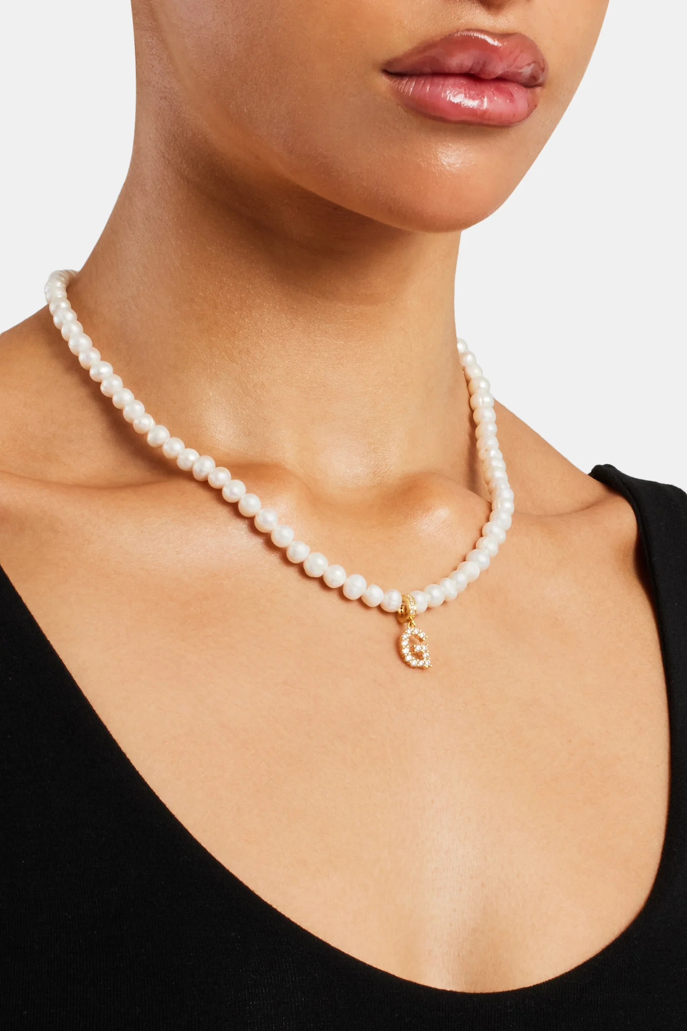 Iced Initial Clip On Pendant + 6mm Pearl Chain - Image 17