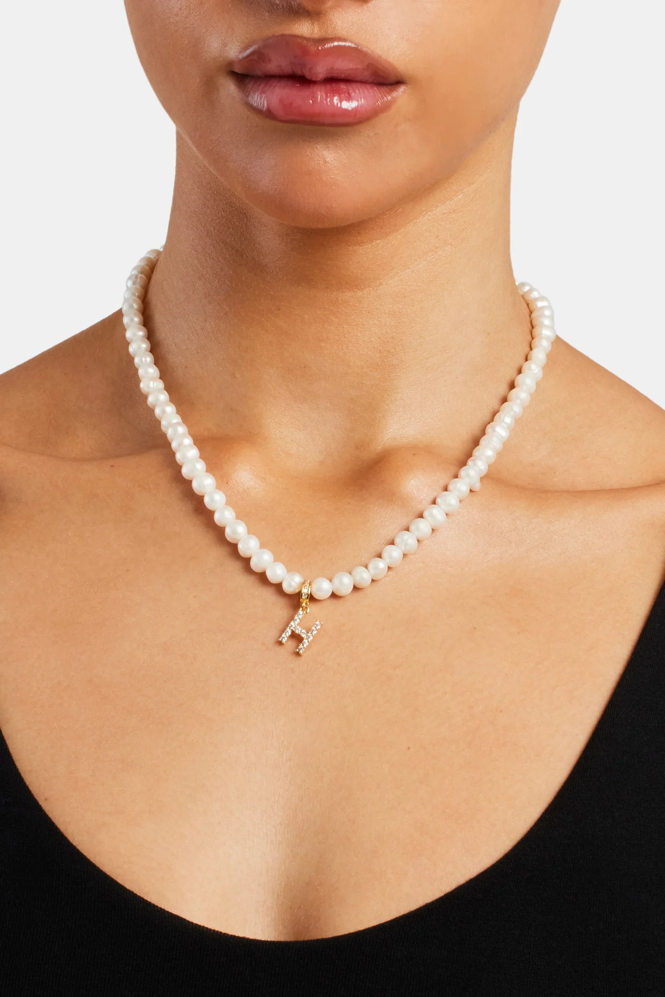 Iced Initial Clip On Pendant + 6mm Pearl Chain - Image 19