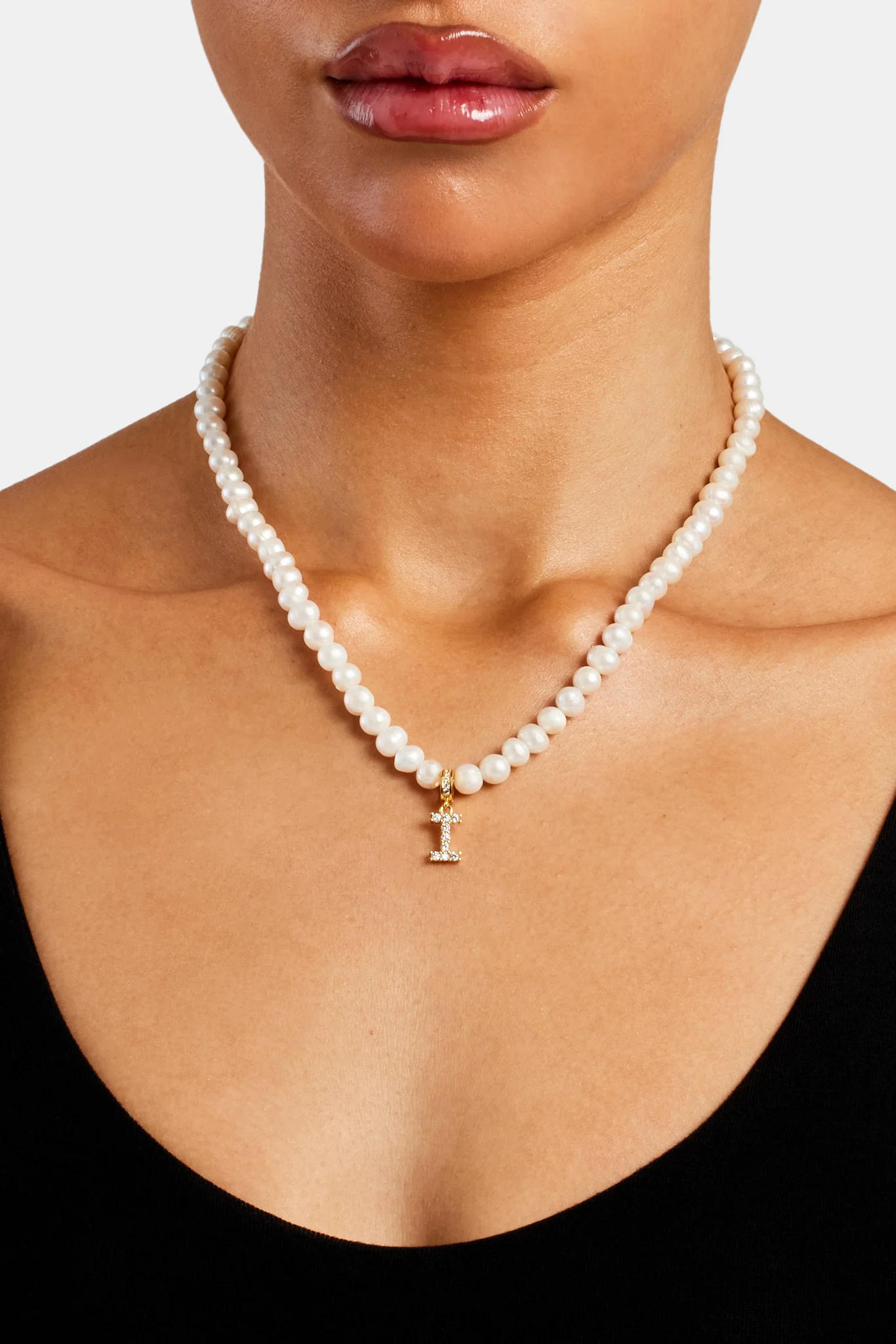 Iced Initial Clip On Pendant + 6mm Pearl Chain - Image 22