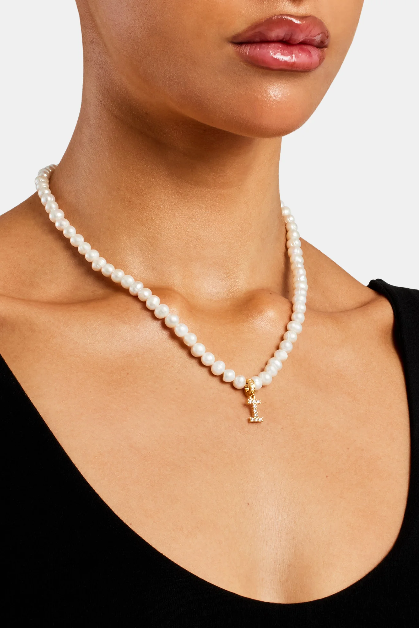 Iced Initial Clip On Pendant + 6mm Pearl Chain - Image 23