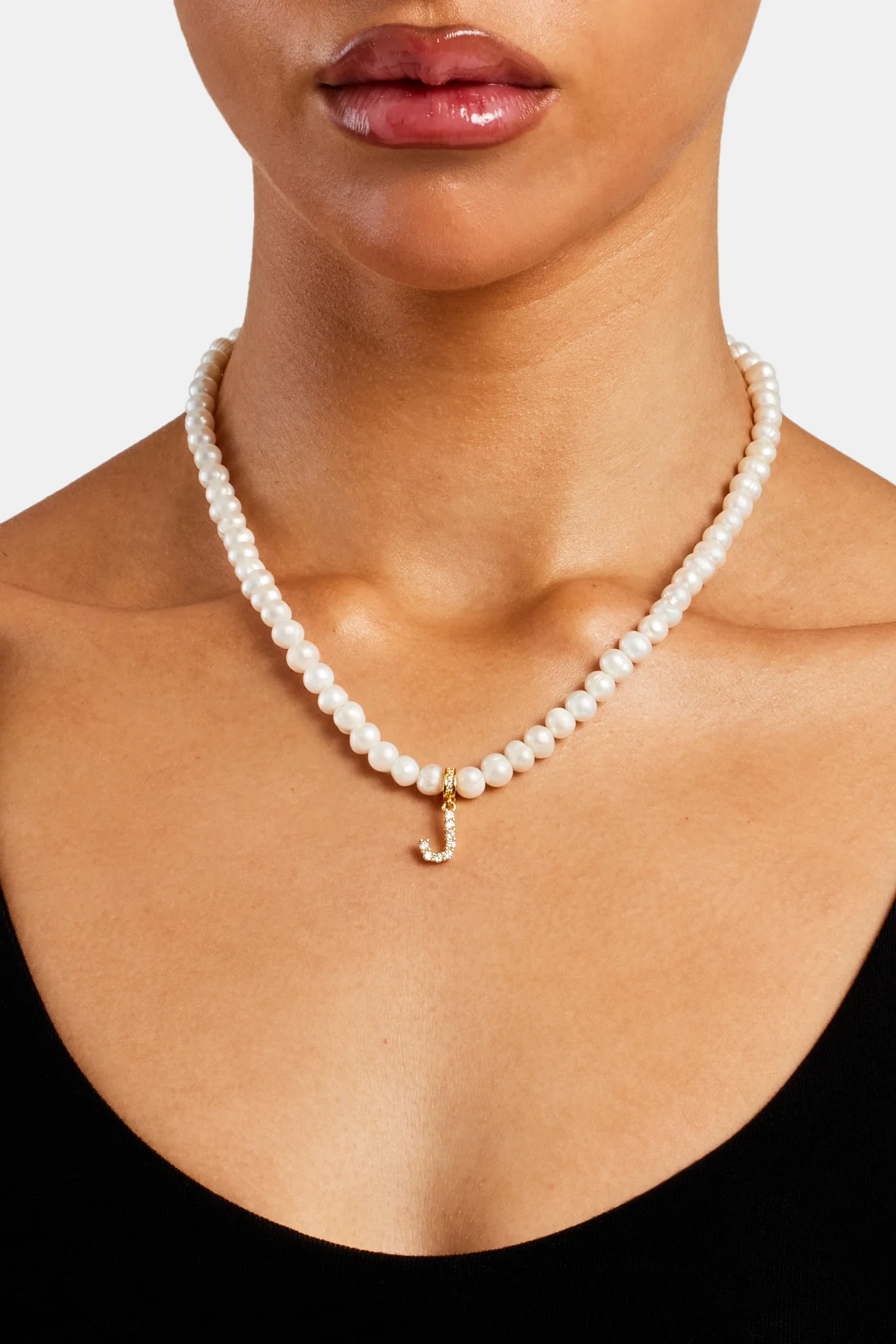 Iced Initial Clip On Pendant + 6mm Pearl Chain - Image 25