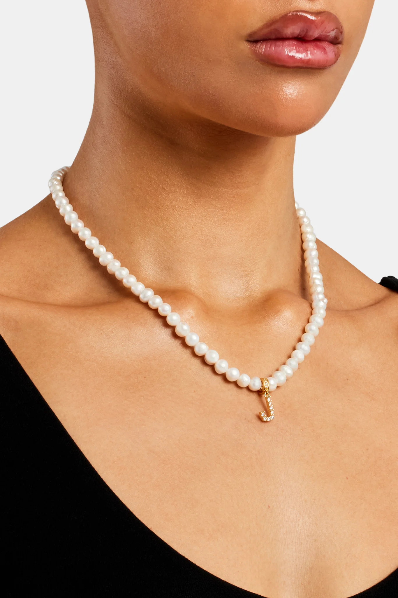 Iced Initial Clip On Pendant + 6mm Pearl Chain - Image 26
