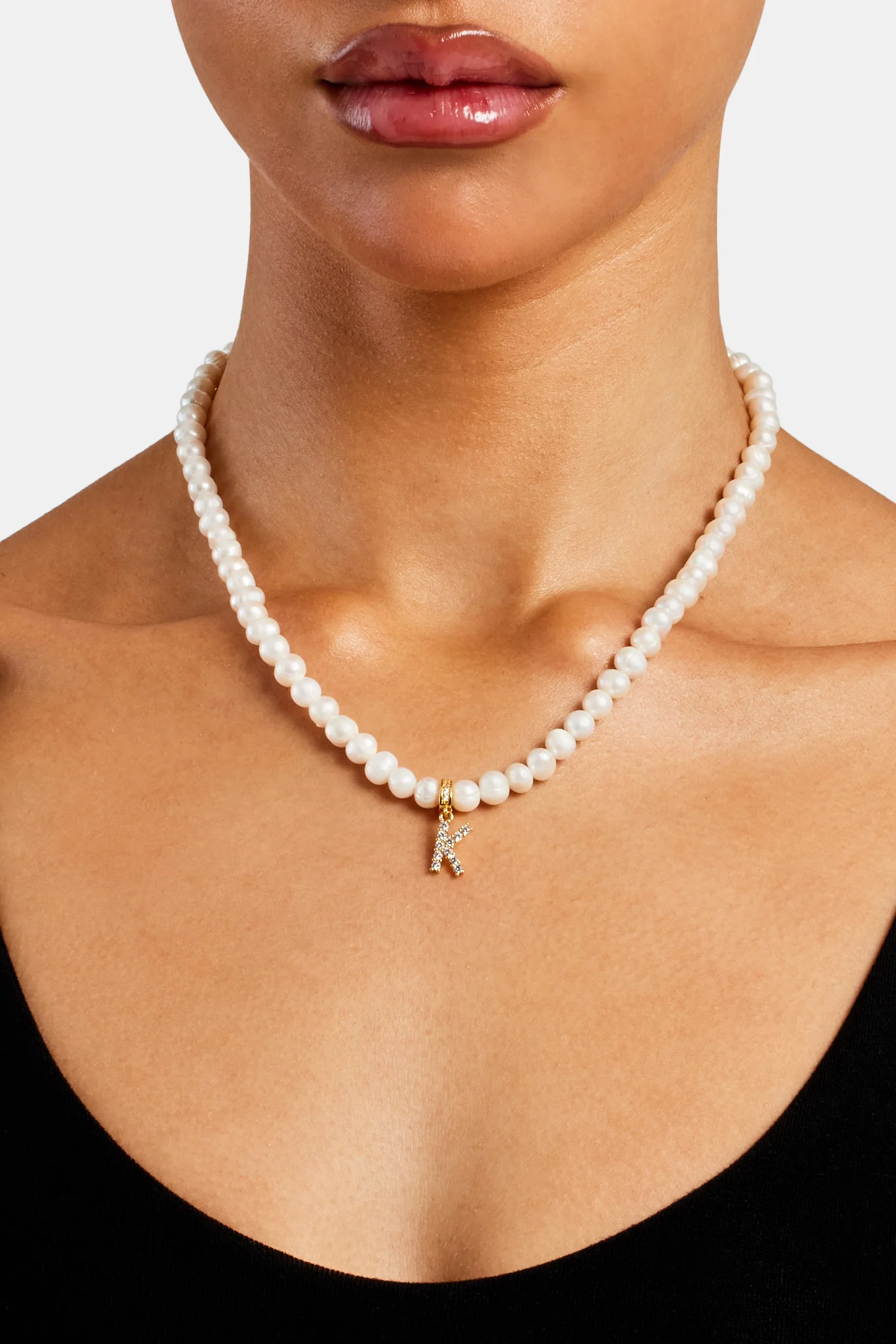 Iced Initial Clip On Pendant + 6mm Pearl Chain - Image 28