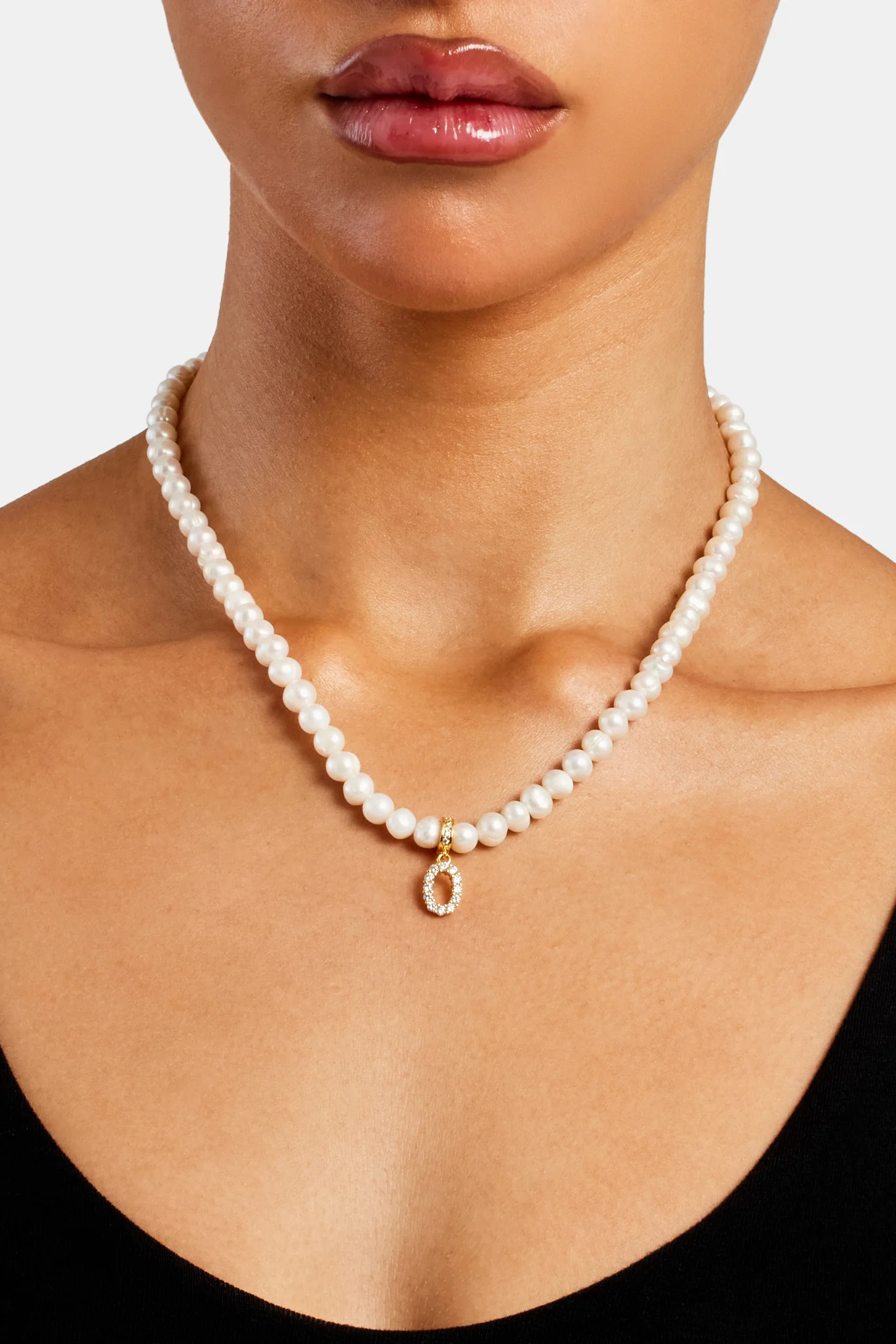 Iced Initial Clip On Pendant + 6mm Pearl Chain - Image 37