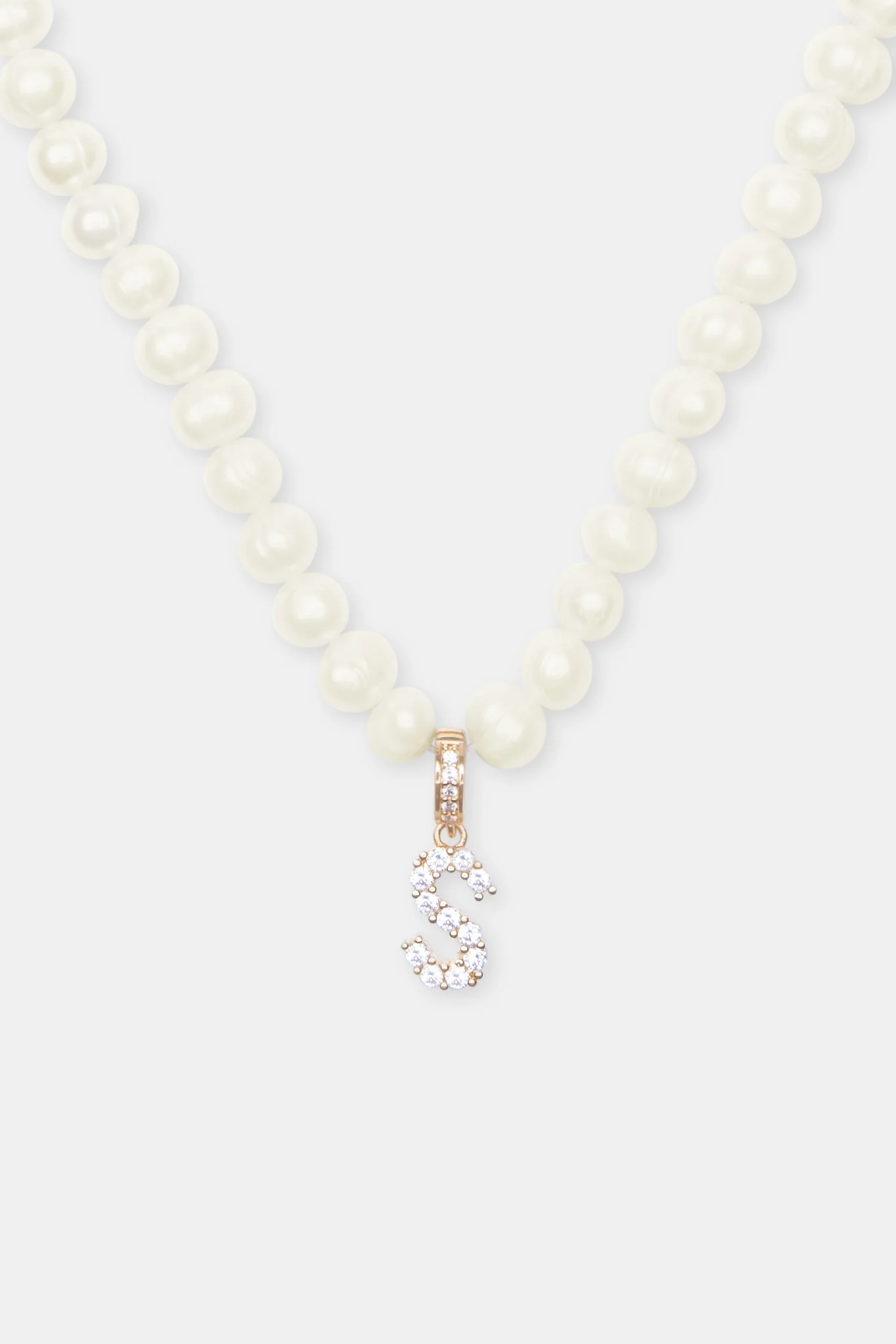 Iced Initial Clip On Pendant + 6mm Pearl Chain - Image 42