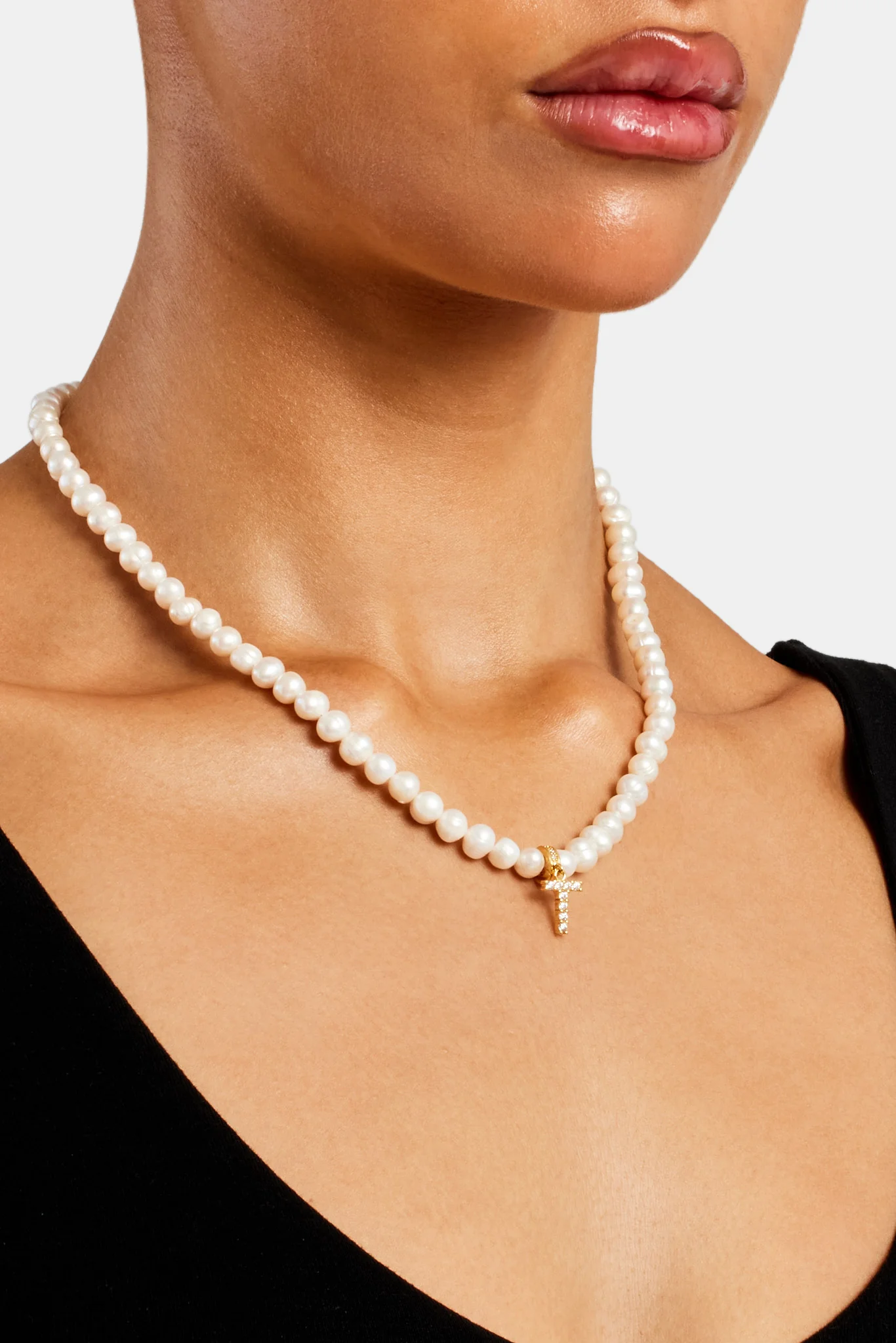 Iced Initial Clip On Pendant + 6mm Pearl Chain - Image 47