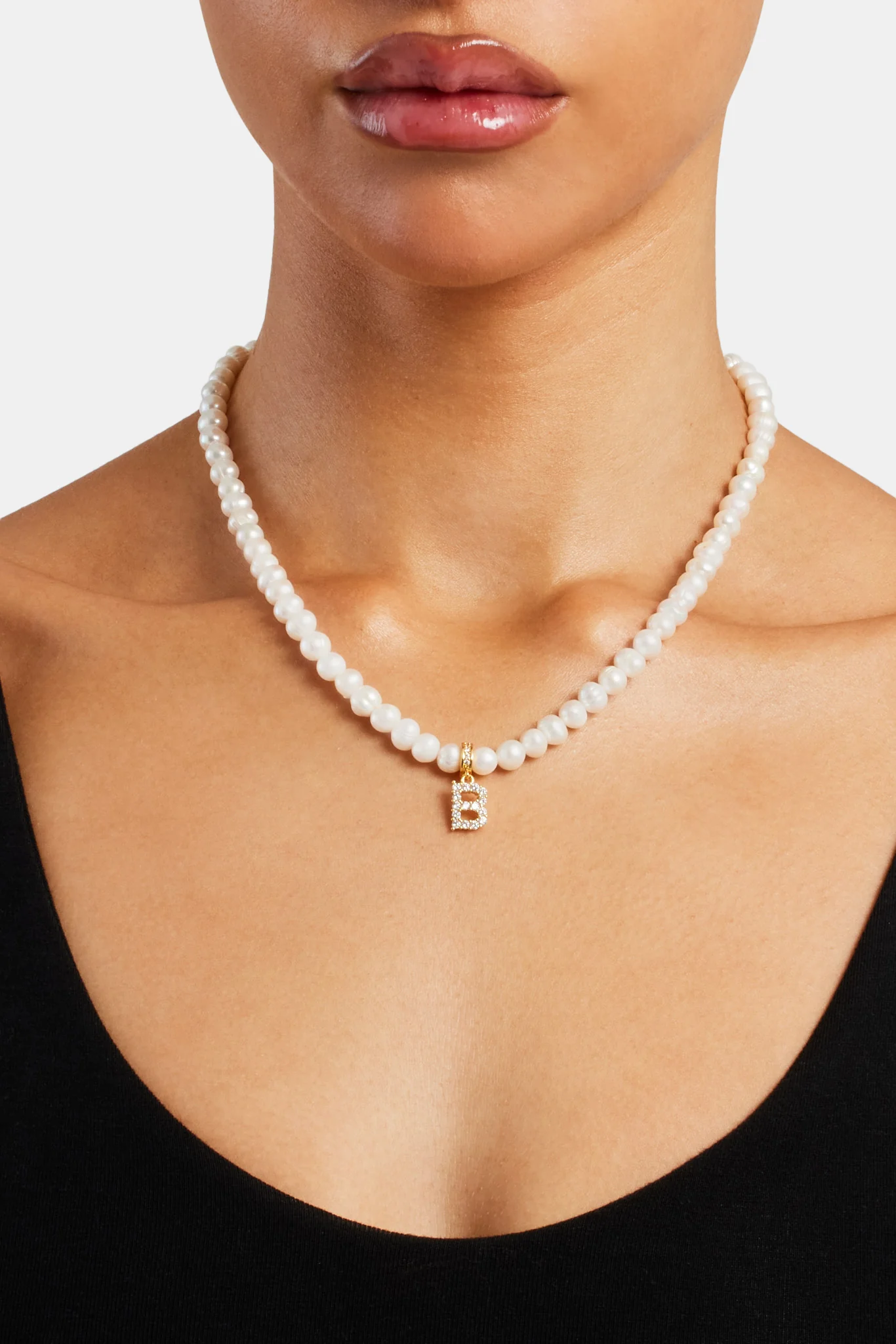 Iced Initial Clip On Pendant + 6mm Pearl Chain - Image 5