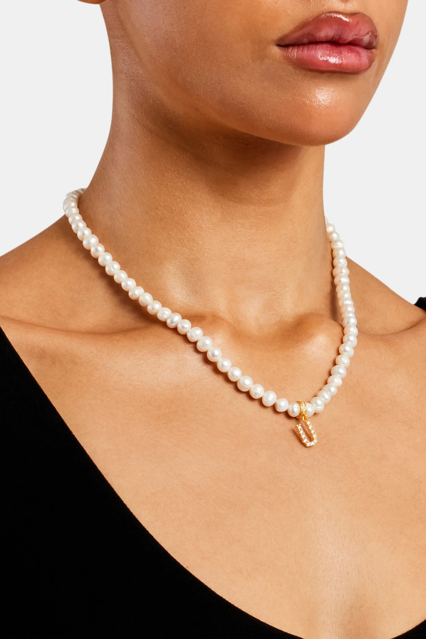 Iced Initial Clip On Pendant + 6mm Pearl Chain - Image 50