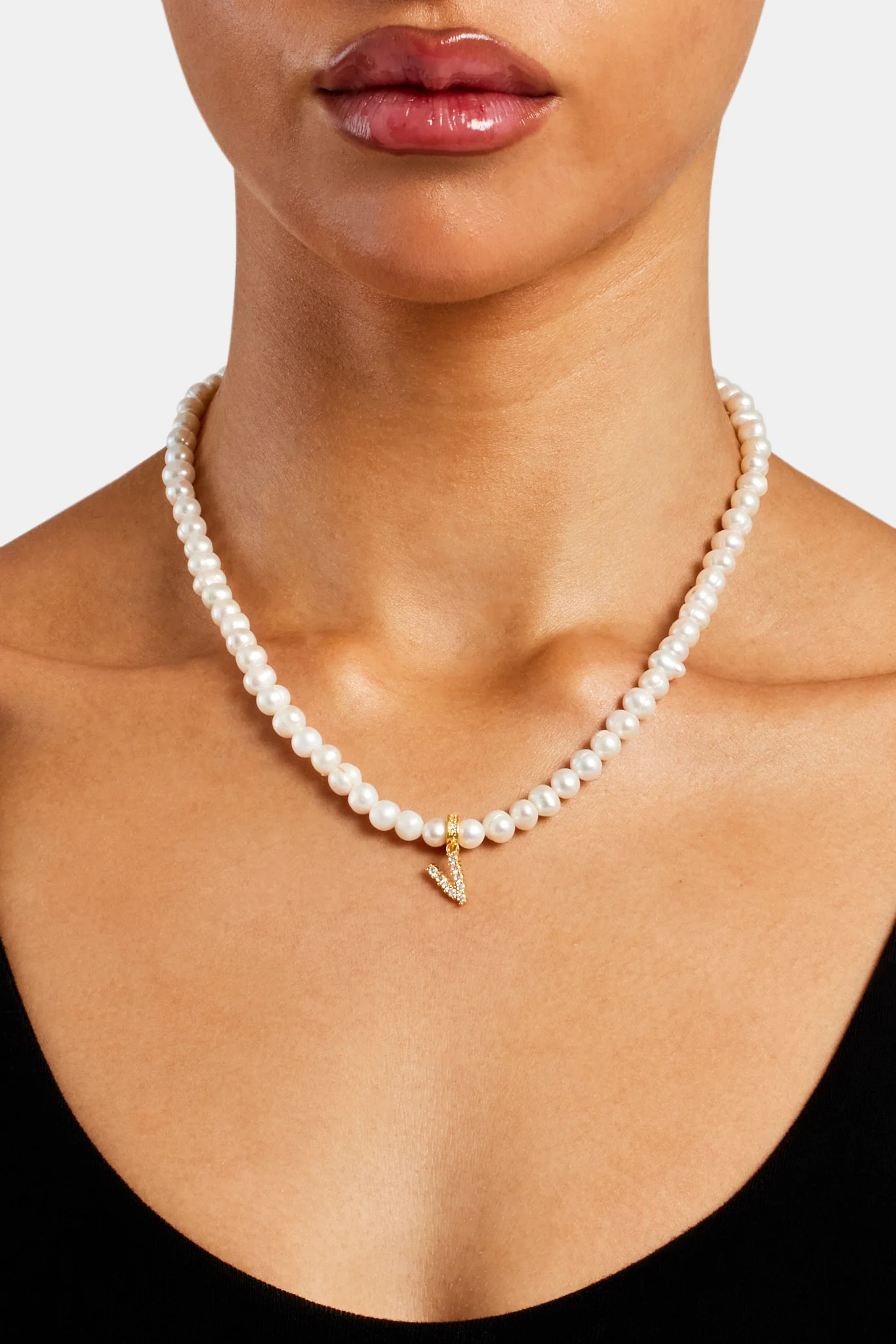 Iced Initial Clip On Pendant + 6mm Pearl Chain - Image 52
