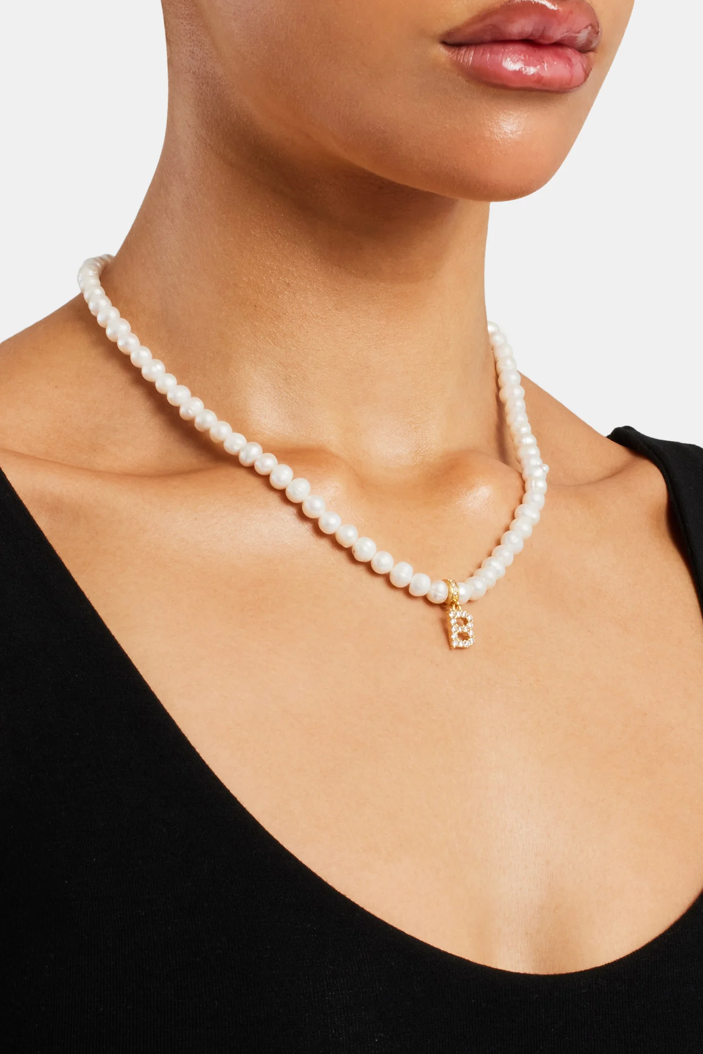 Iced Initial Clip On Pendant + 6mm Pearl Chain - Image 6