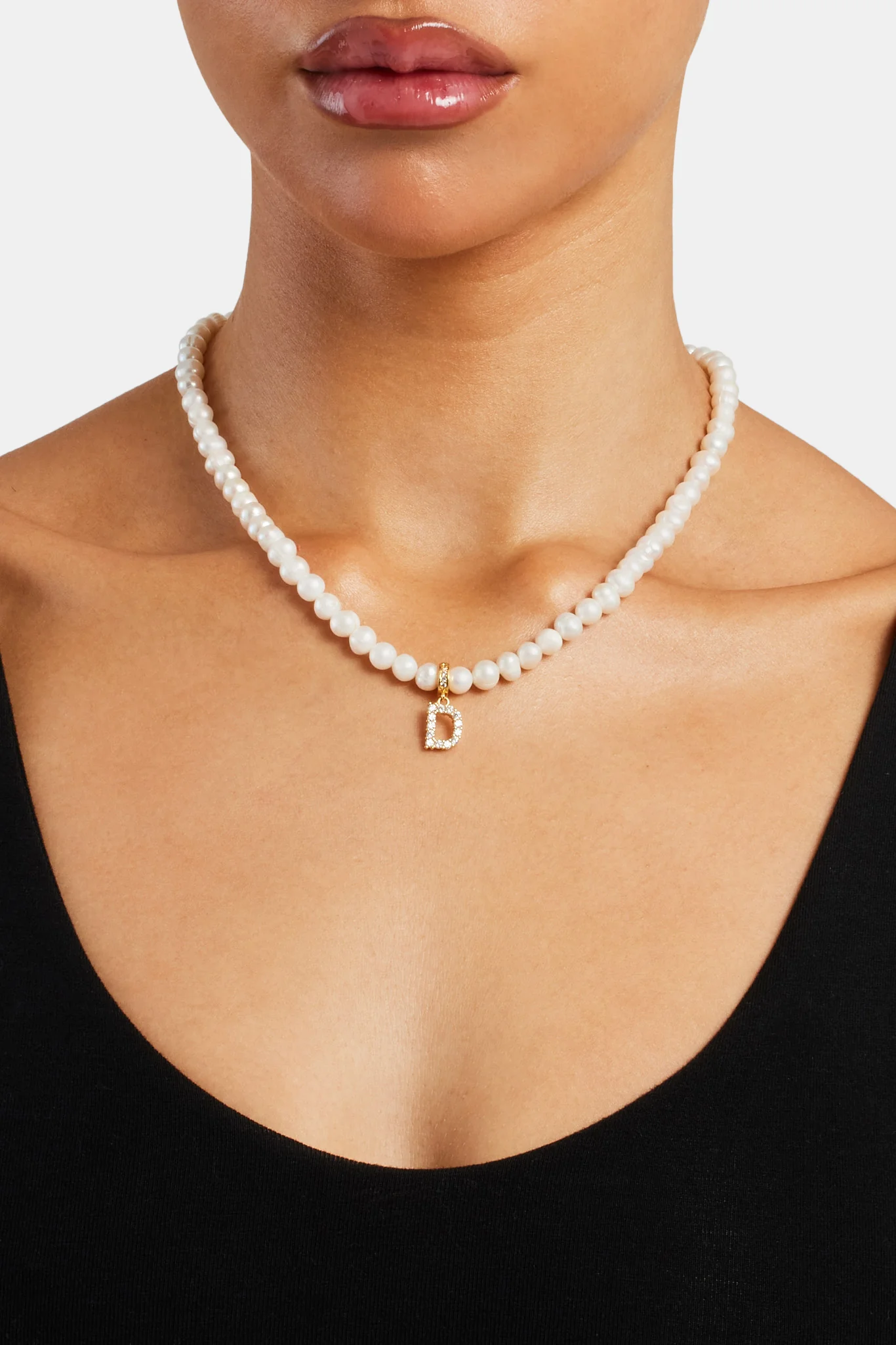 Iced Initial Clip On Pendant + 6mm Pearl Chain - Image 8