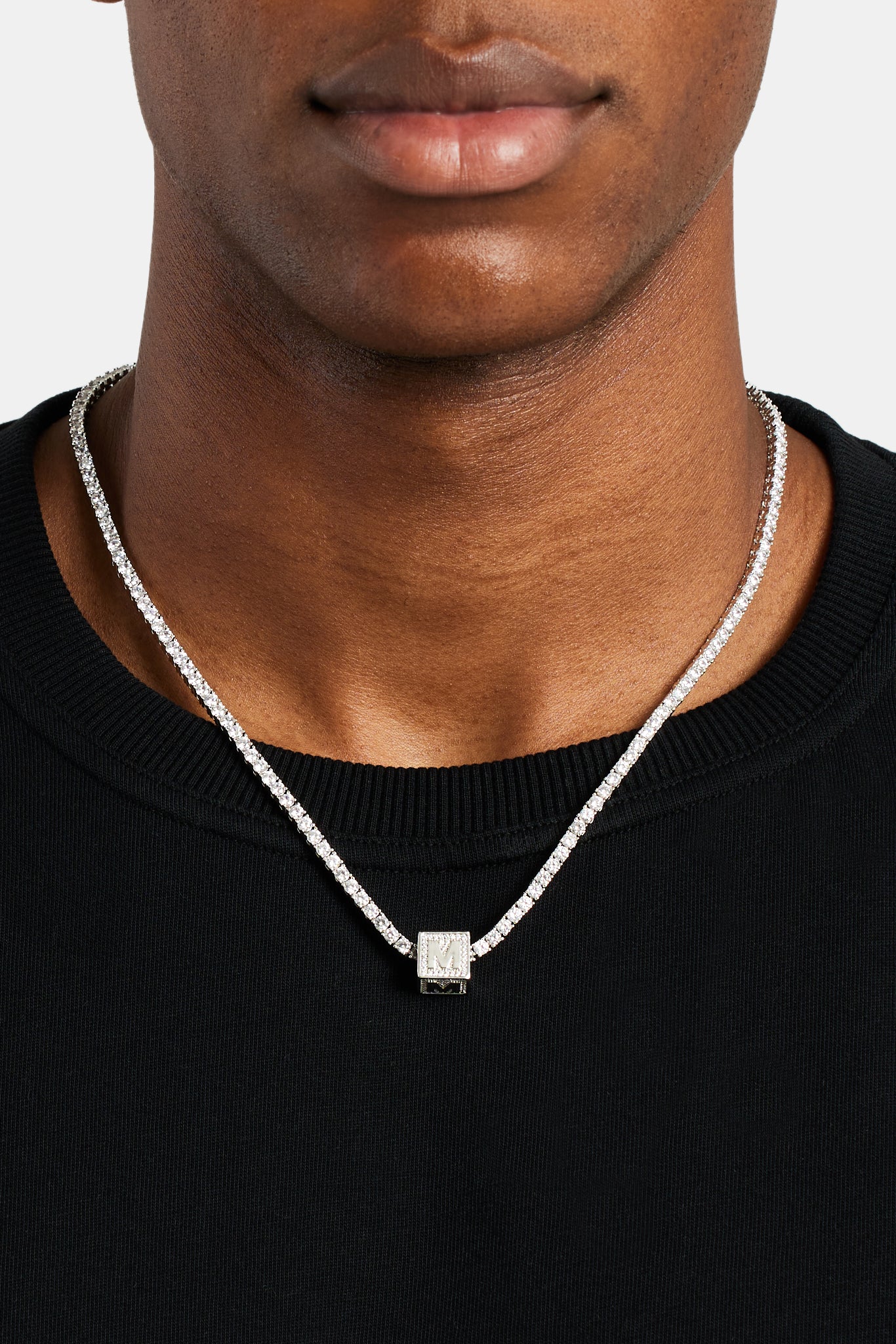 Iced M Letter Block Pendant - Image 3