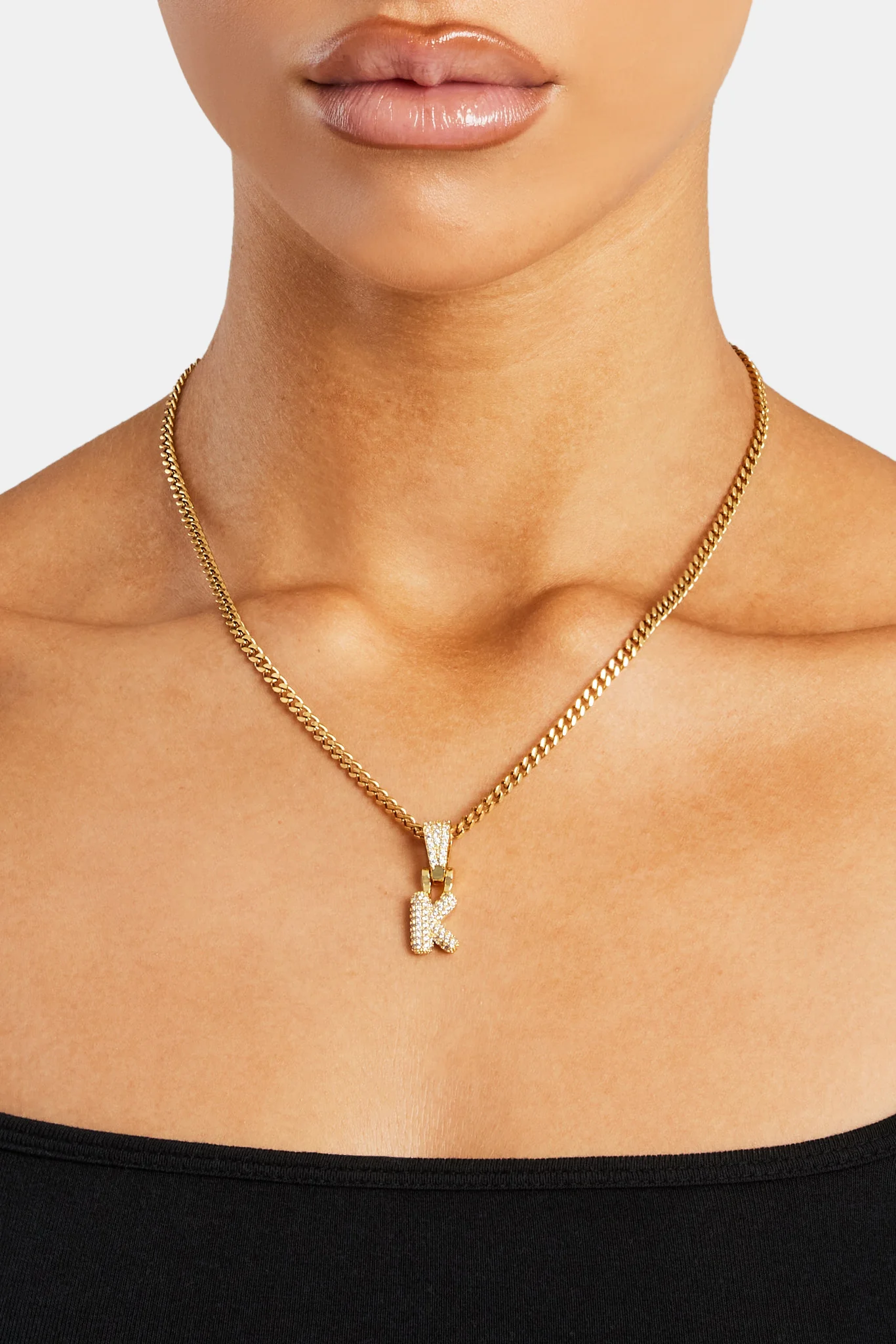Iced Mini Bubble Pendant & Micro Cuban Chain - Gold - Image 11