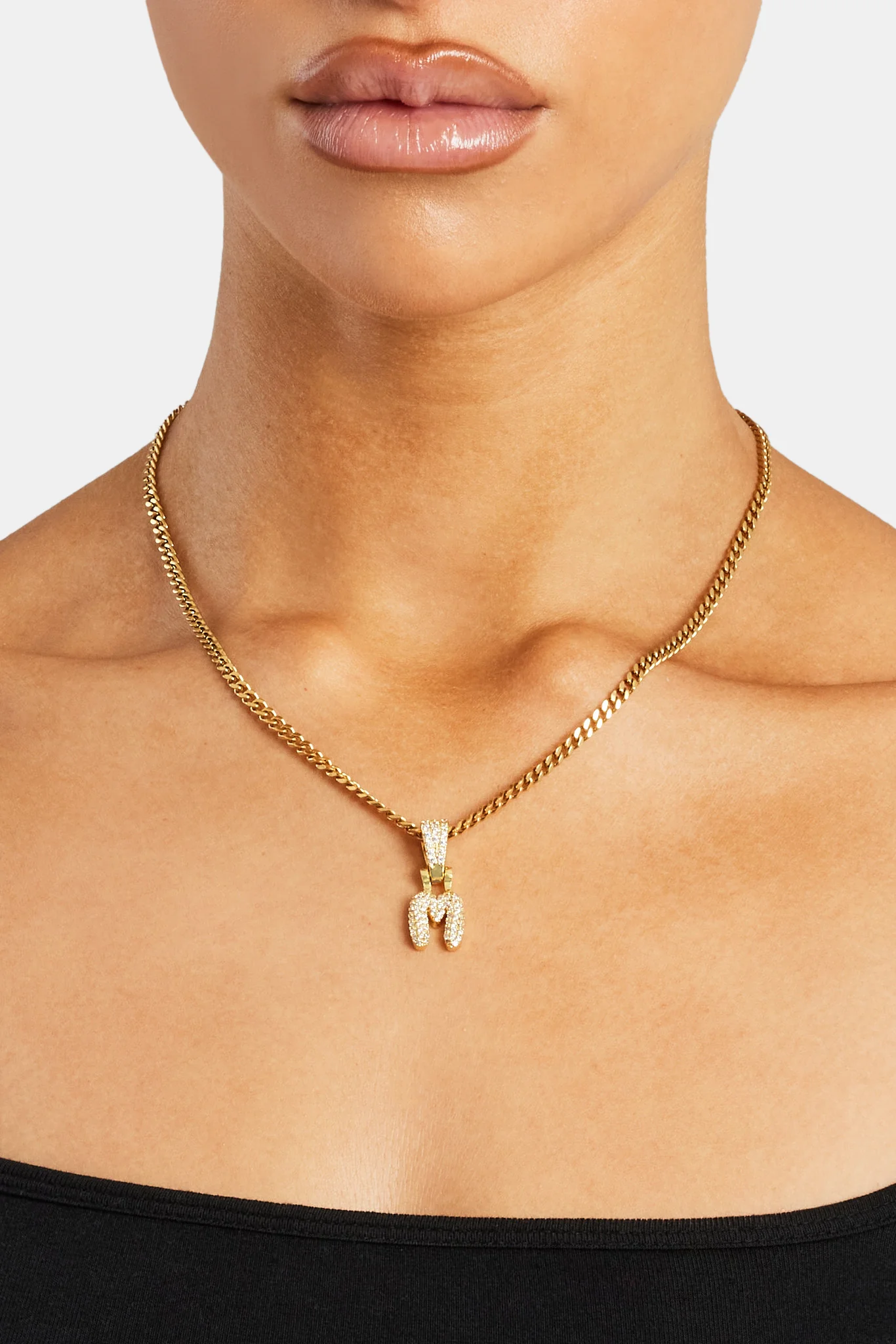 Iced Mini Bubble Pendant & Micro Cuban Chain - Gold - Image 15