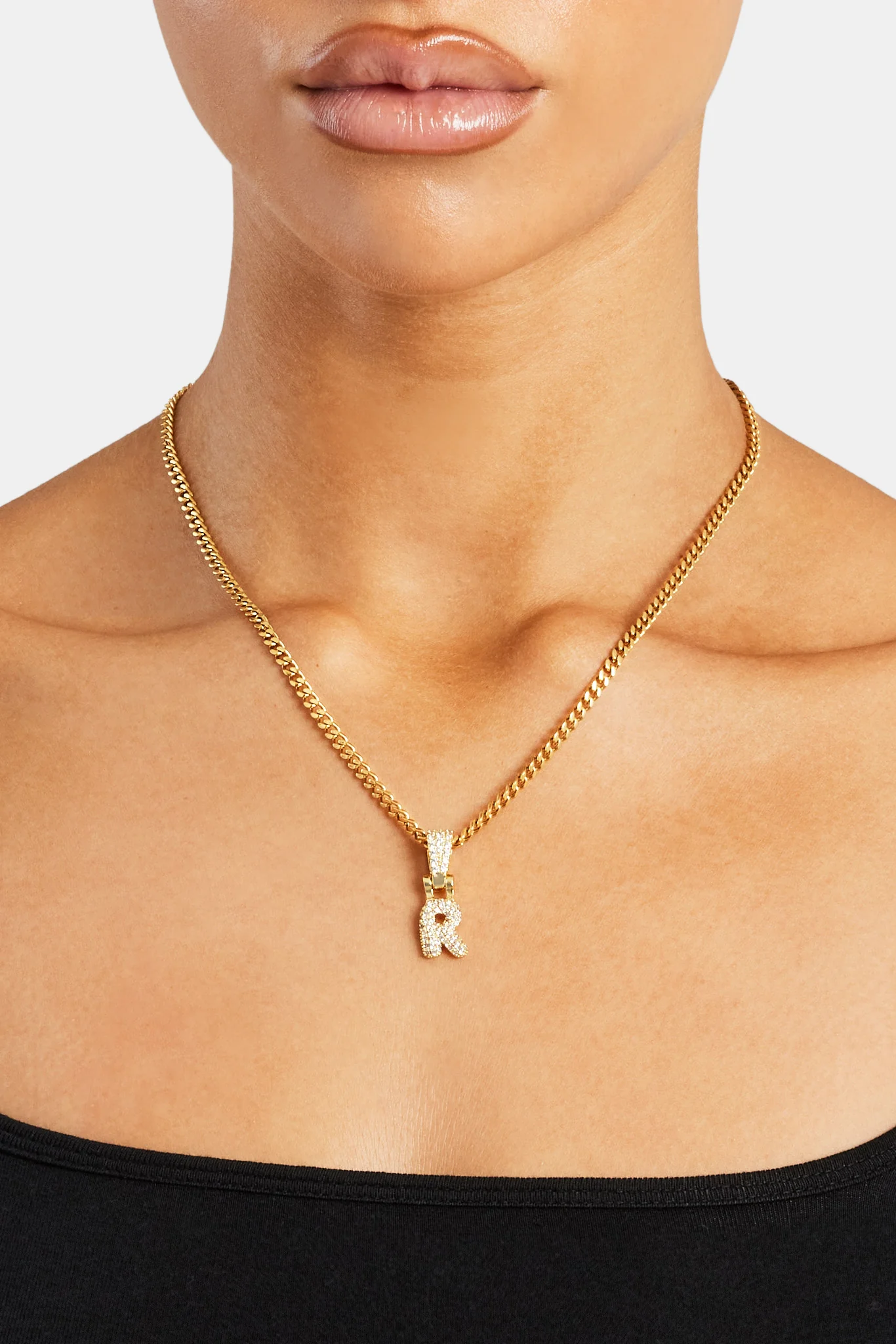 Iced Mini Bubble Pendant & Micro Cuban Chain - Gold - Image 18