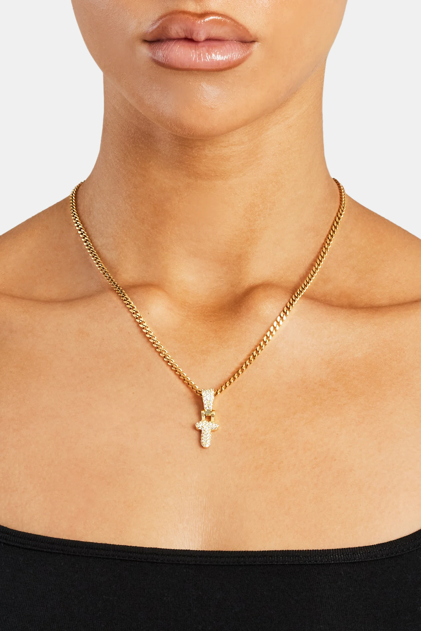 Iced Mini Bubble Pendant & Micro Cuban Chain - Gold - Image 20