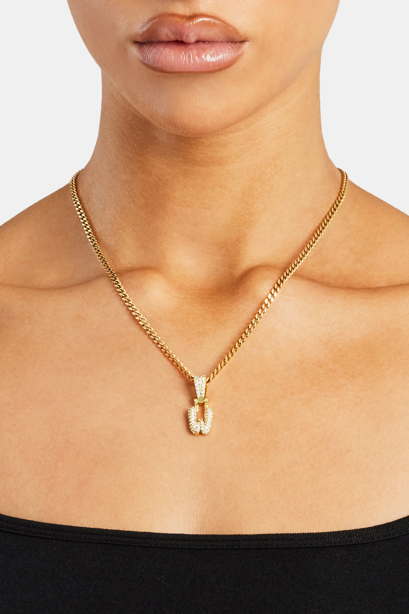 Iced Mini Bubble Pendant & Micro Cuban Chain - Gold - Image 23