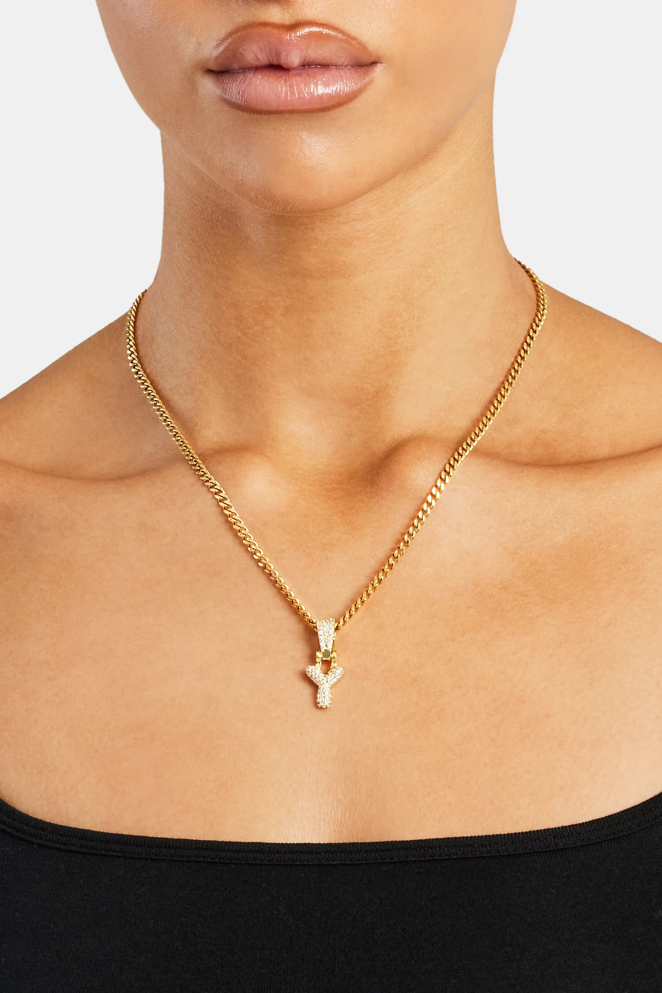 Iced Mini Bubble Pendant & Micro Cuban Chain - Gold - Image 25