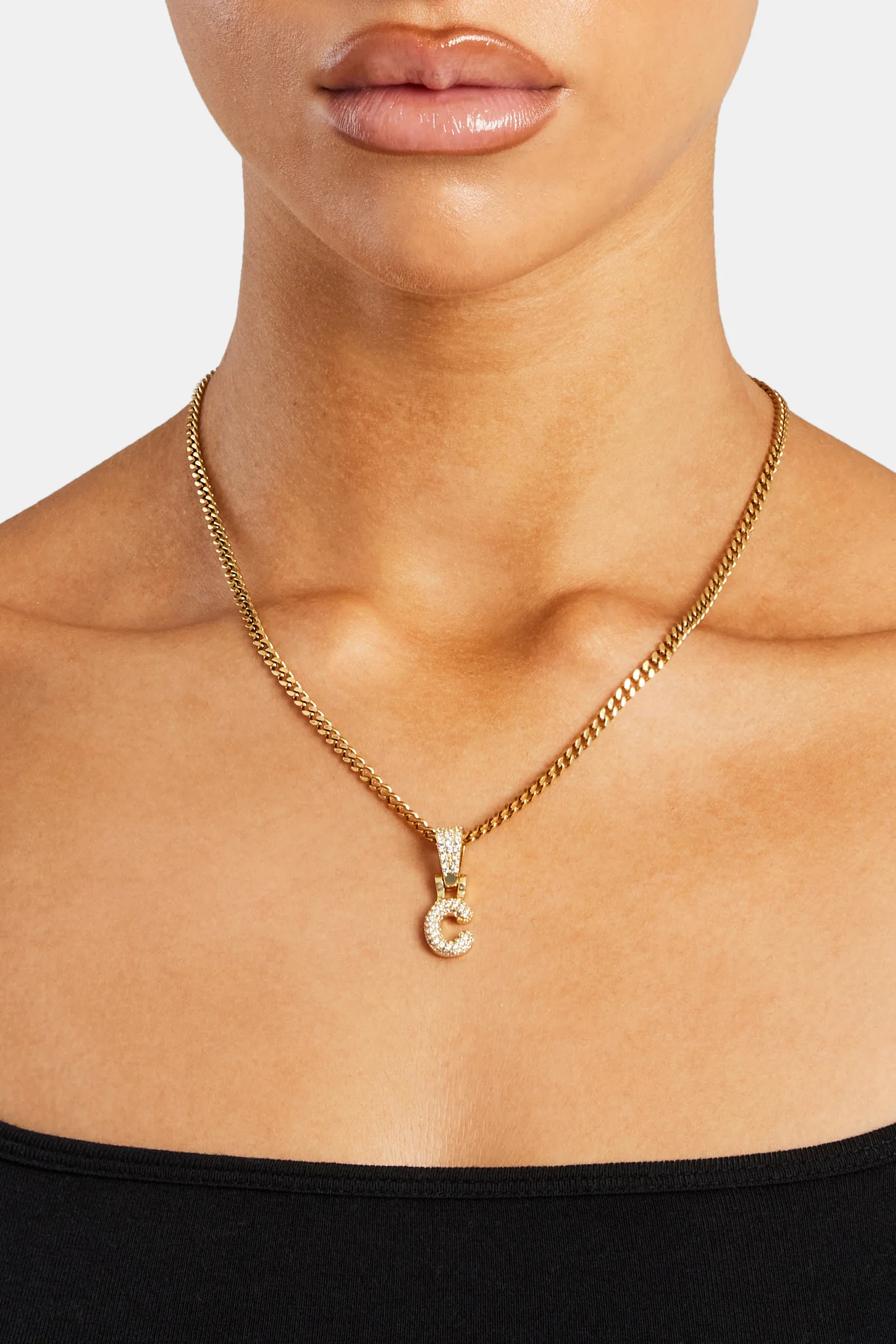Iced Mini Bubble Pendant & Micro Cuban Chain - Gold - Image 3