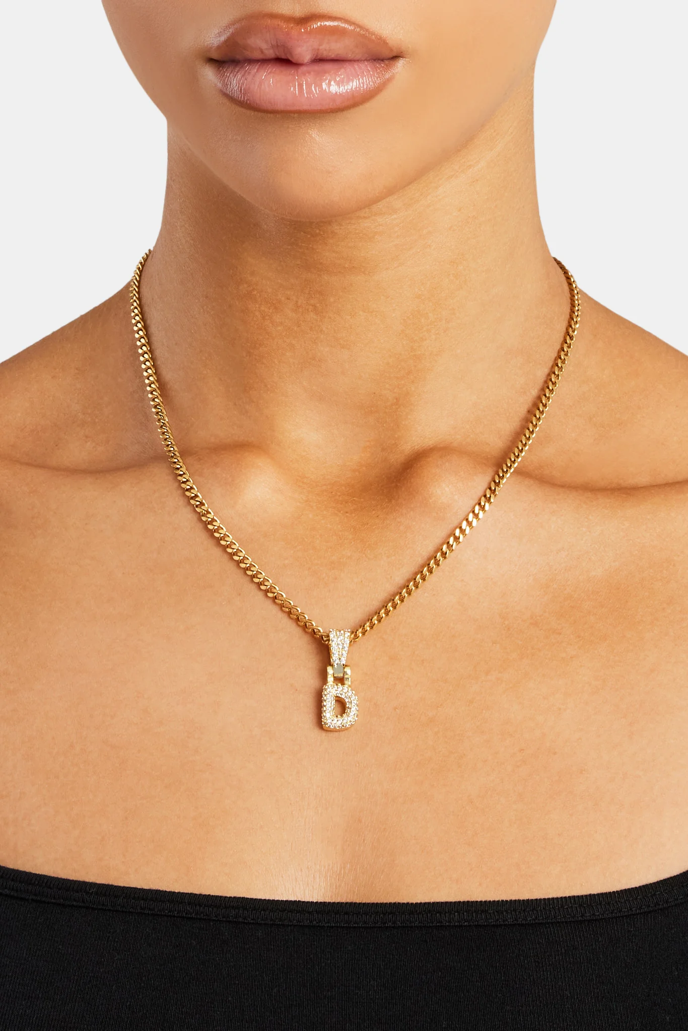 Iced Mini Bubble Pendant & Micro Cuban Chain - Gold - Image 4