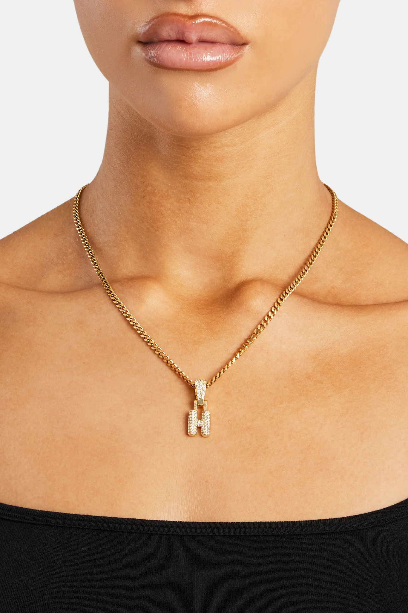 Iced Mini Bubble Pendant & Micro Cuban Chain - Gold - Image 8