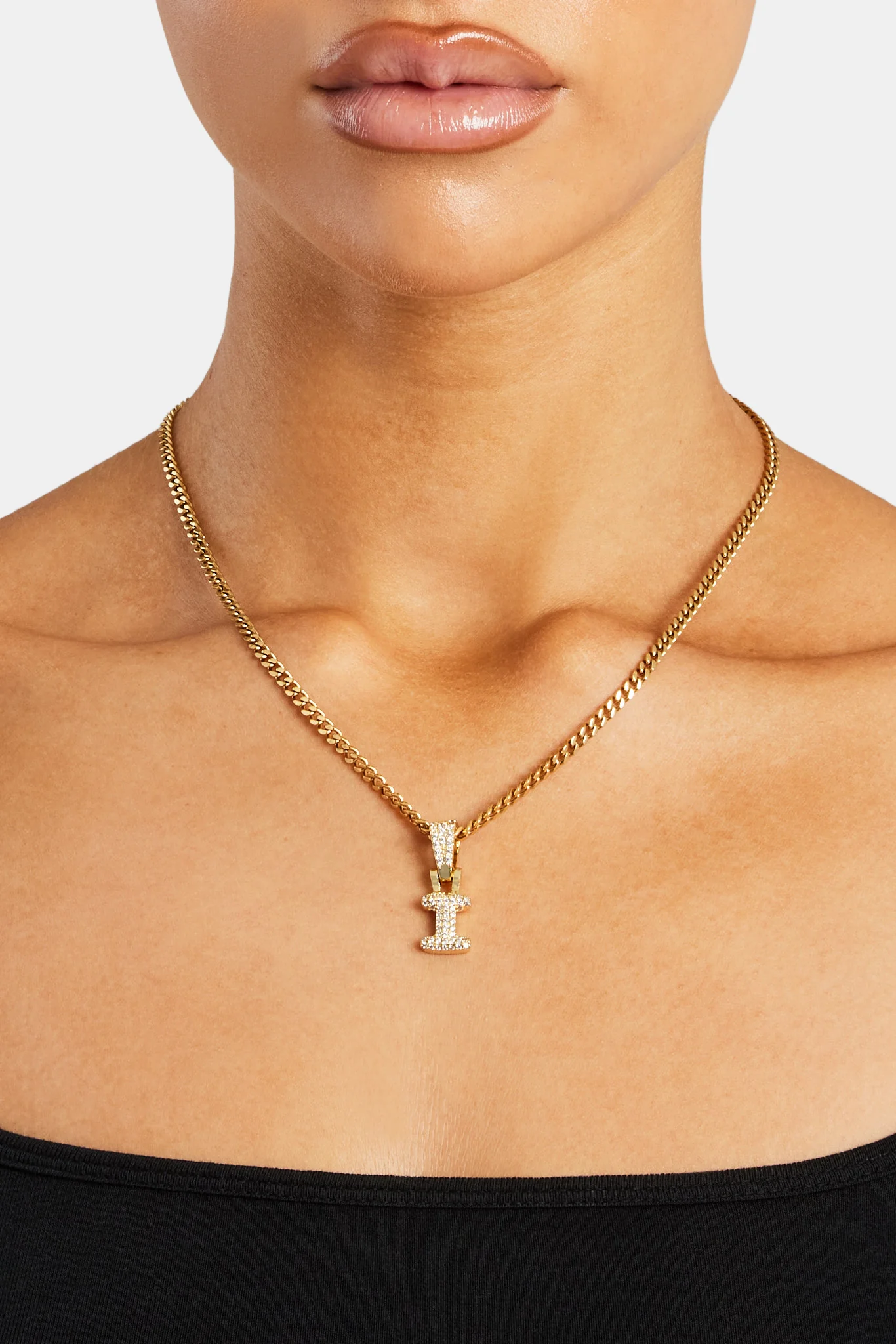 Iced Mini Bubble Pendant & Micro Cuban Chain - Gold - Image 9