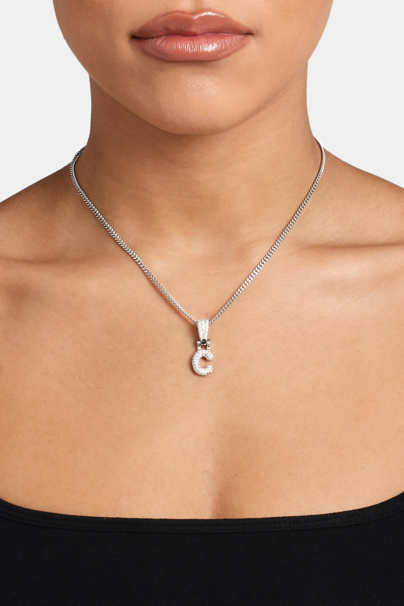 Iced Mini Bubble Pendant & Micro Cuban Chain - White - Image 3