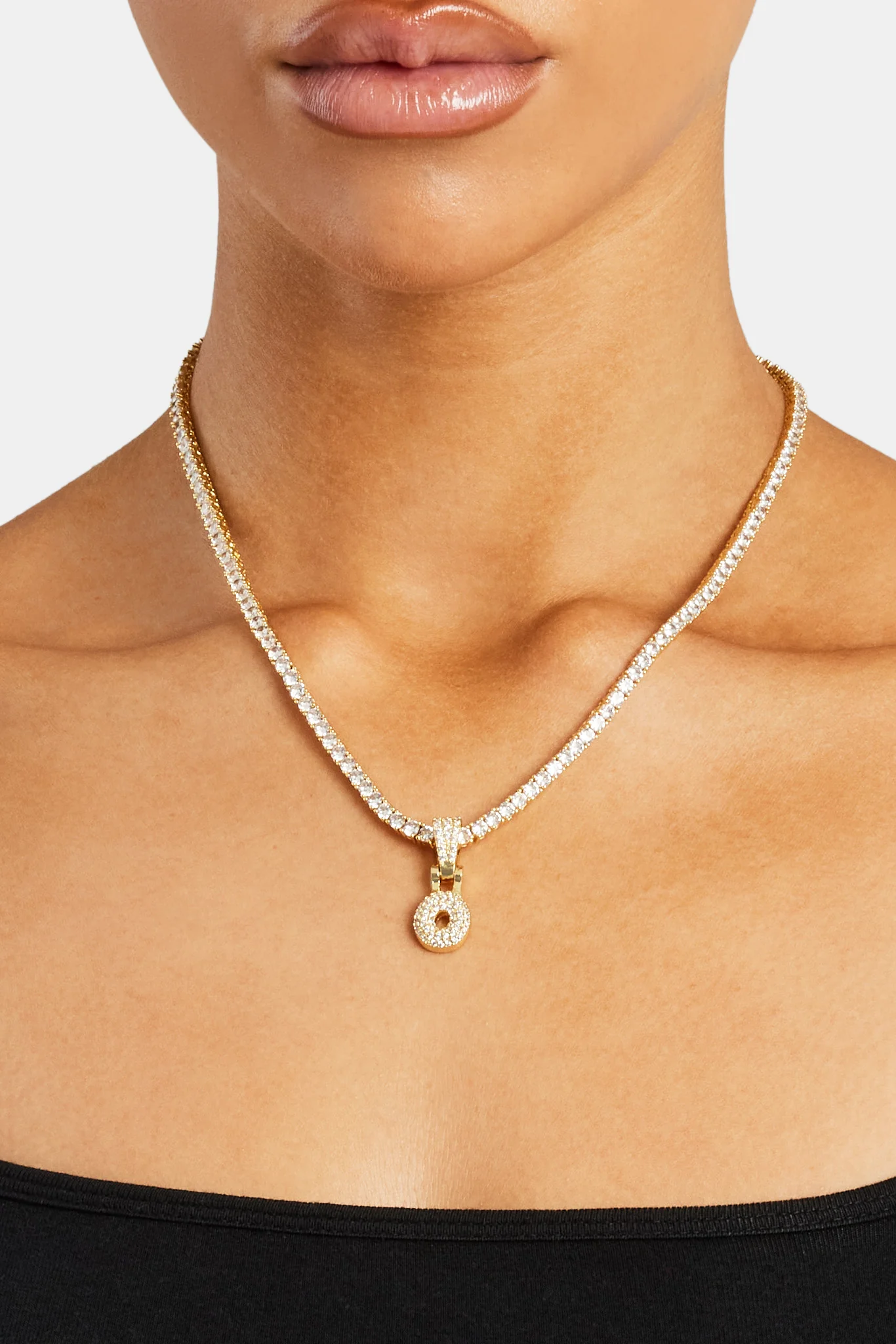 Iced Mini Bubble Pendant & Tennis Chain - Gold 3mm - Image 15