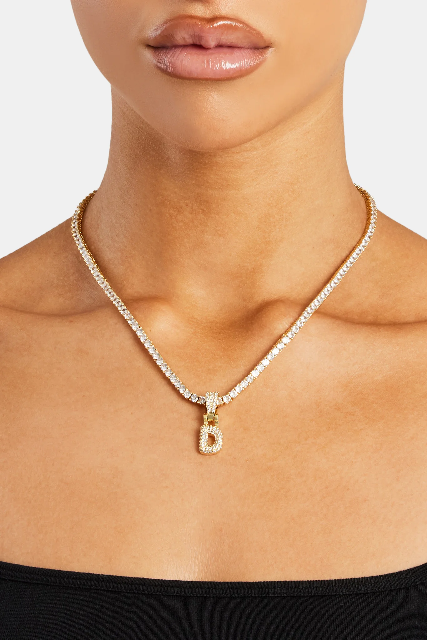 Iced Mini Bubble Pendant & Tennis Chain - Gold 3mm - Image 4