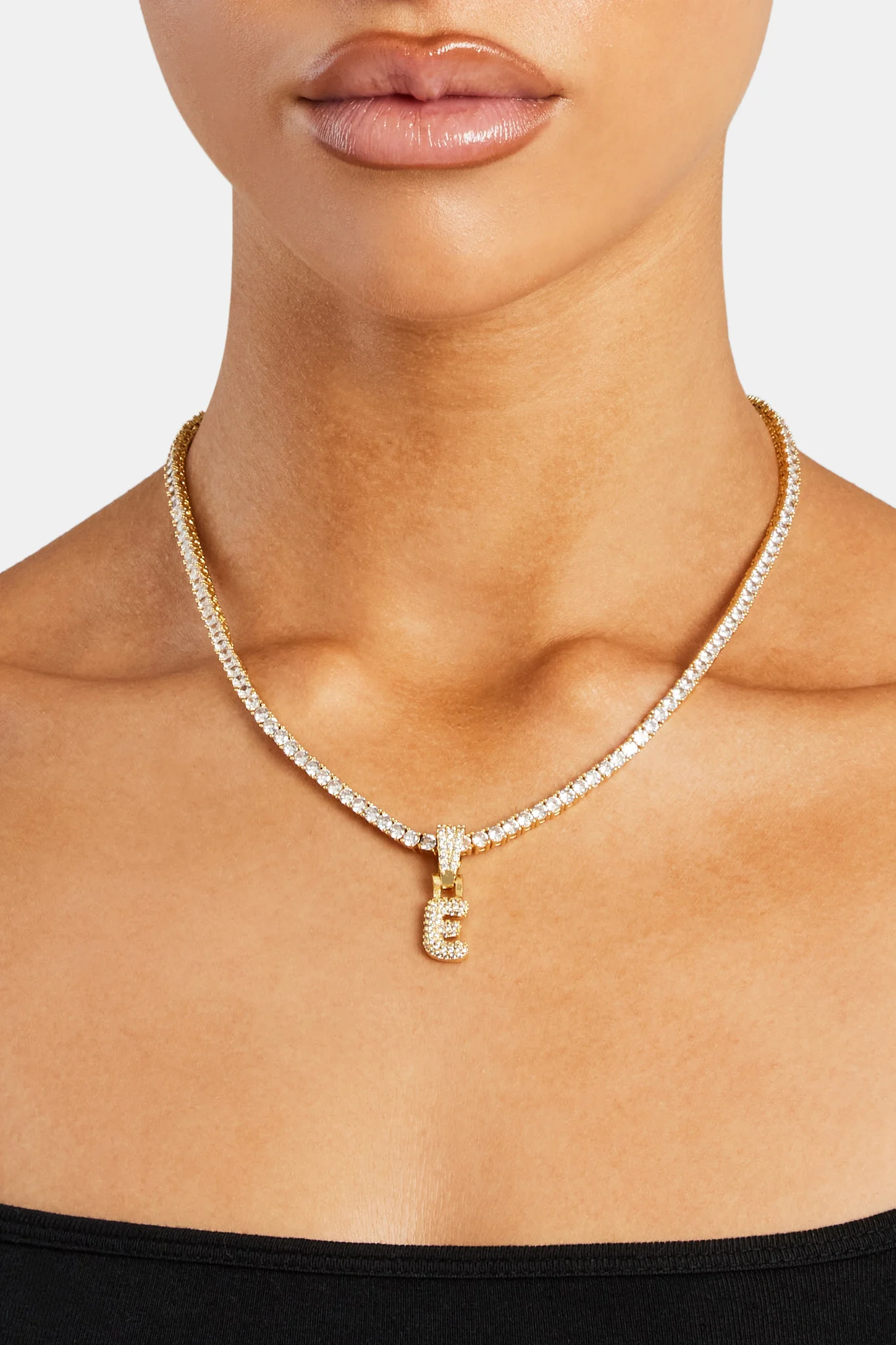 Iced Mini Bubble Pendant & Tennis Chain - Gold 3mm - Image 5