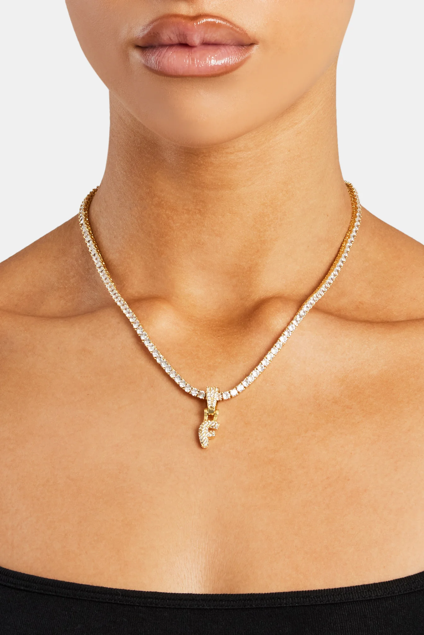 Iced Mini Bubble Pendant & Tennis Chain - Gold 3mm - Image 6