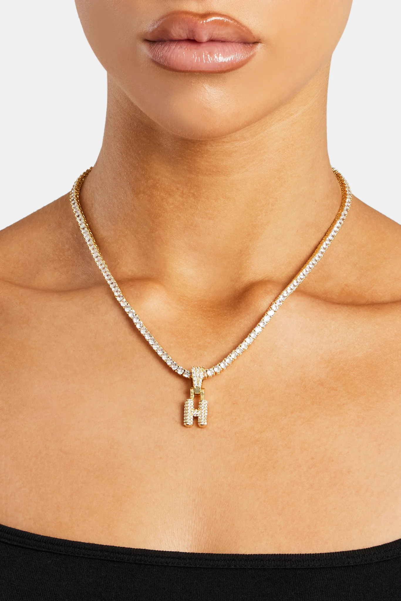 Iced Mini Bubble Pendant & Tennis Chain - Gold 3mm - Image 8
