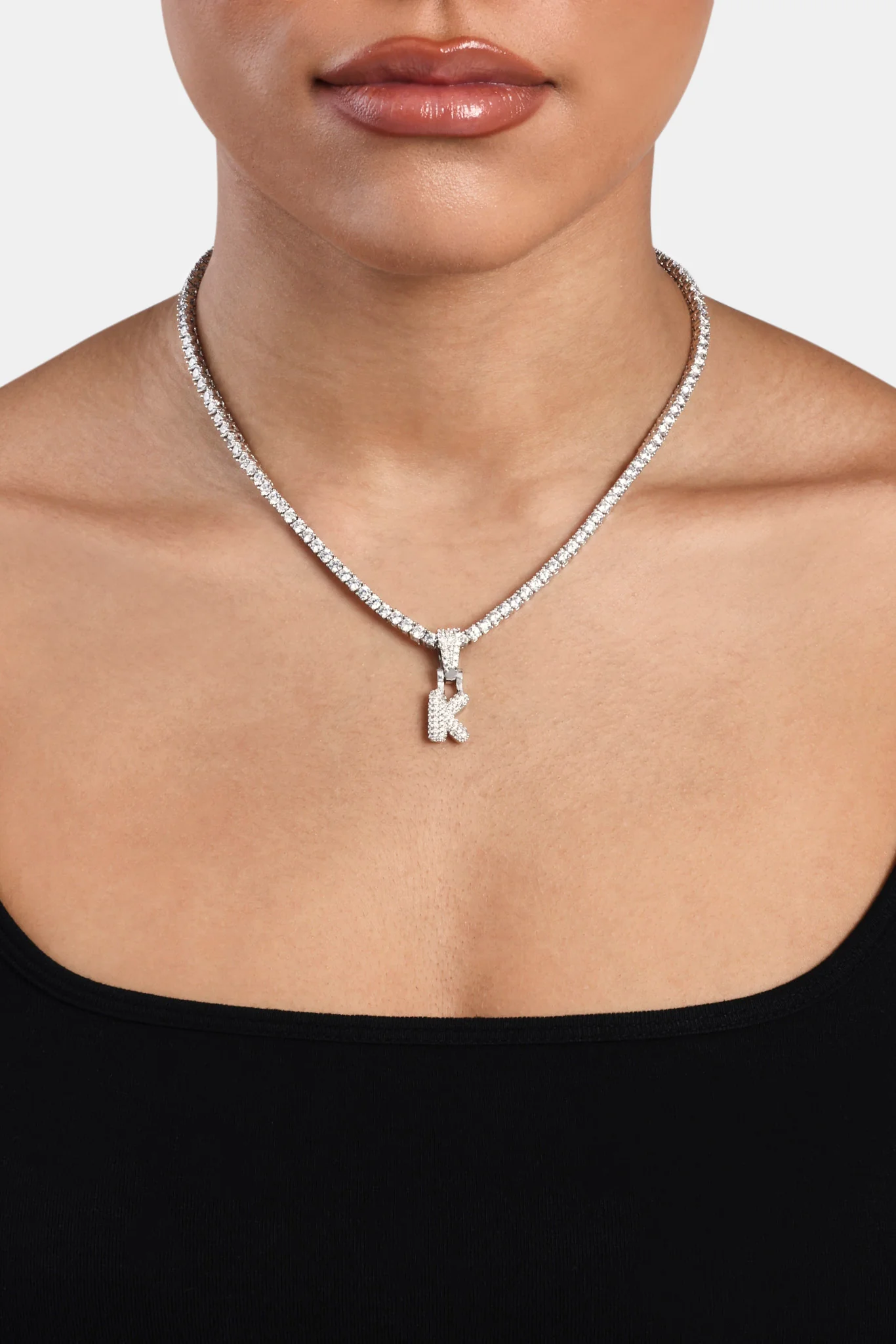 Iced Mini Bubble Pendant & Tennis Chain - White 3mm - Image 11